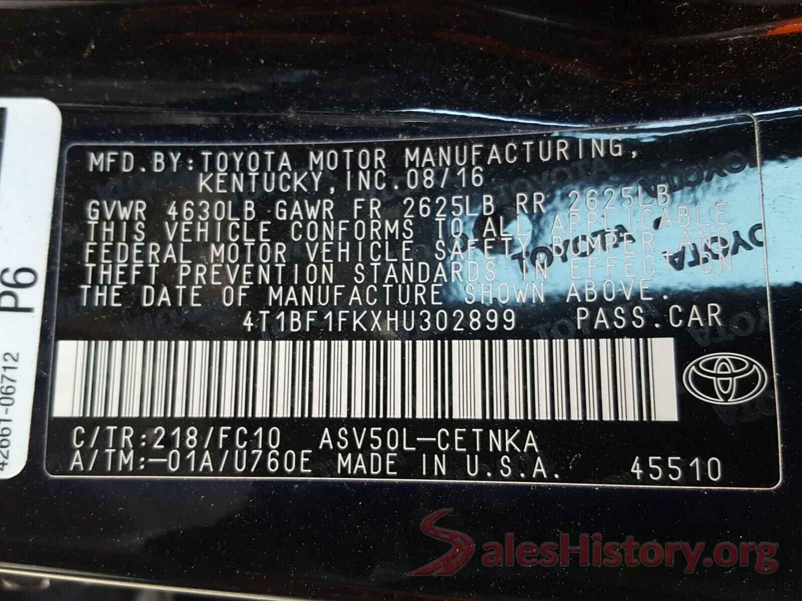 4T1BF1FKXHU302899 2017 TOYOTA CAMRY