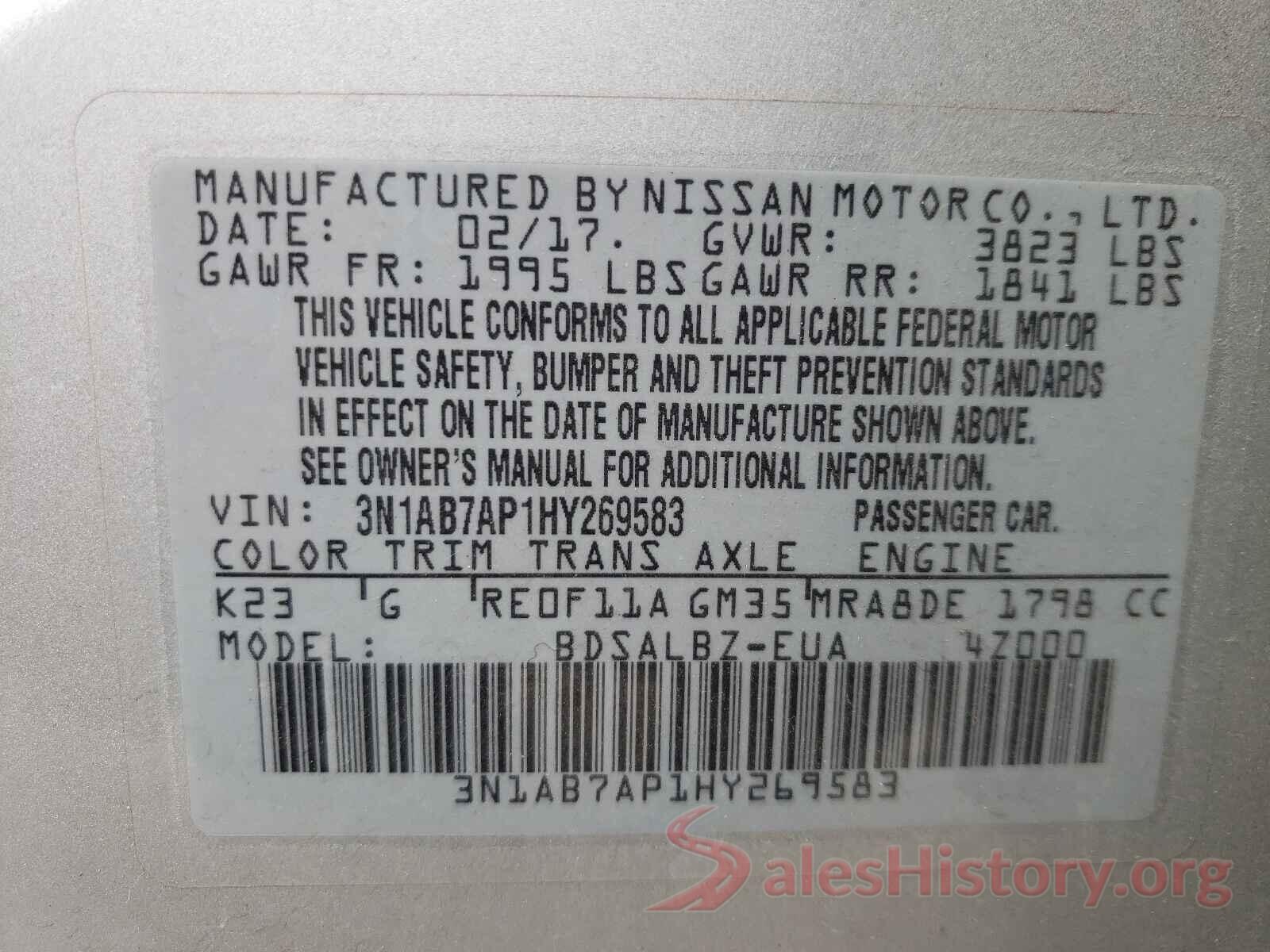 3N1AB7AP1HY269583 2017 NISSAN SENTRA