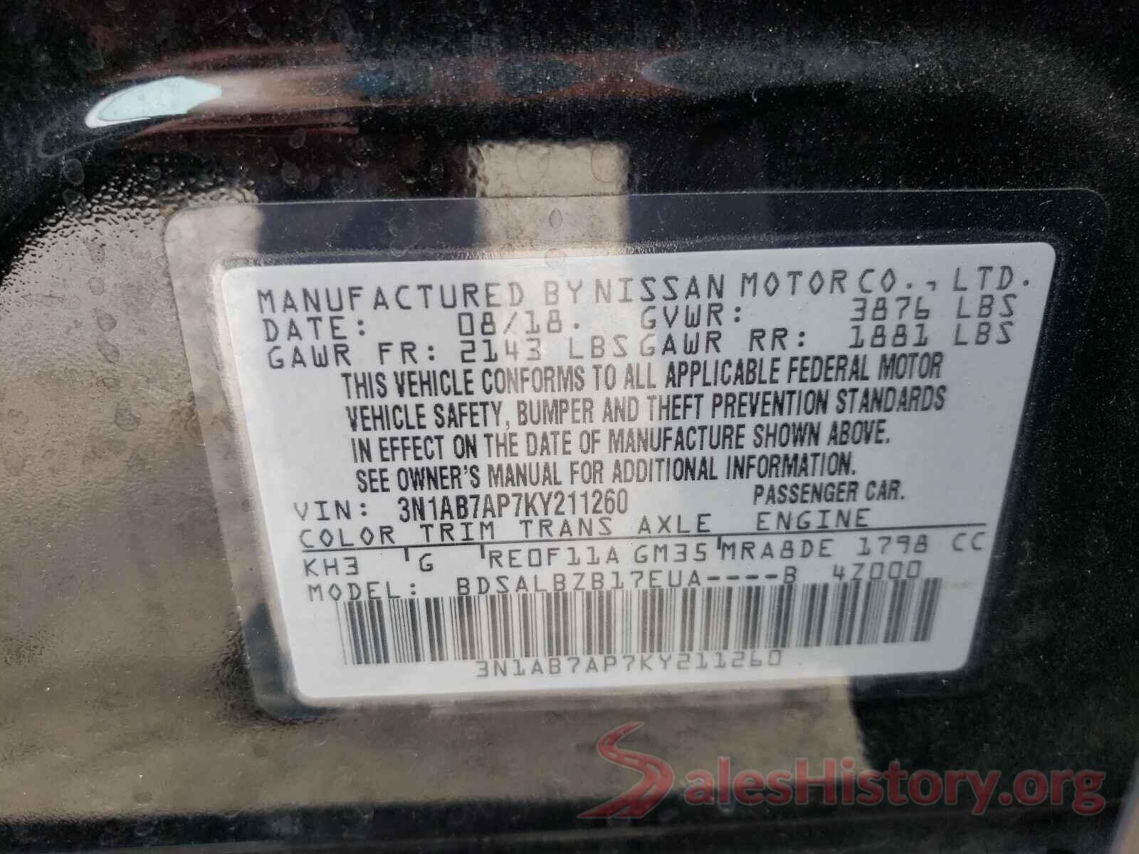 3N1AB7AP7KY211260 2019 NISSAN SENTRA