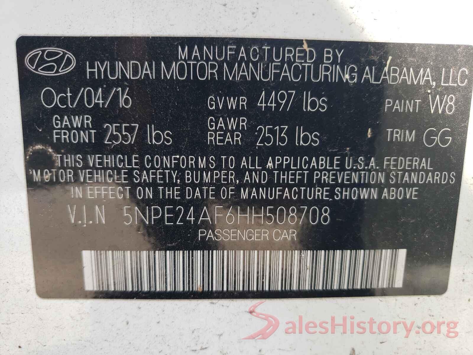 5NPE24AF6HH508708 2017 HYUNDAI SONATA