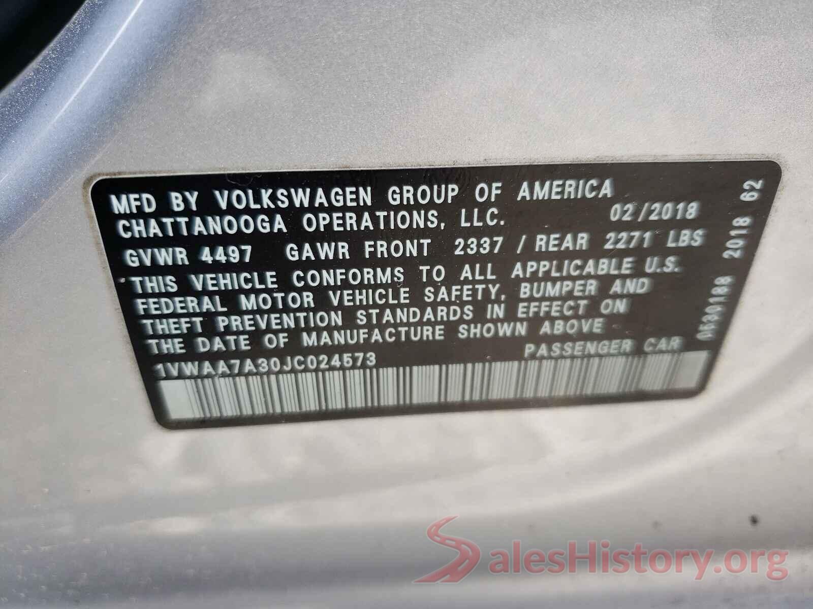 1VWAA7A30JC024573 2018 VOLKSWAGEN PASSAT