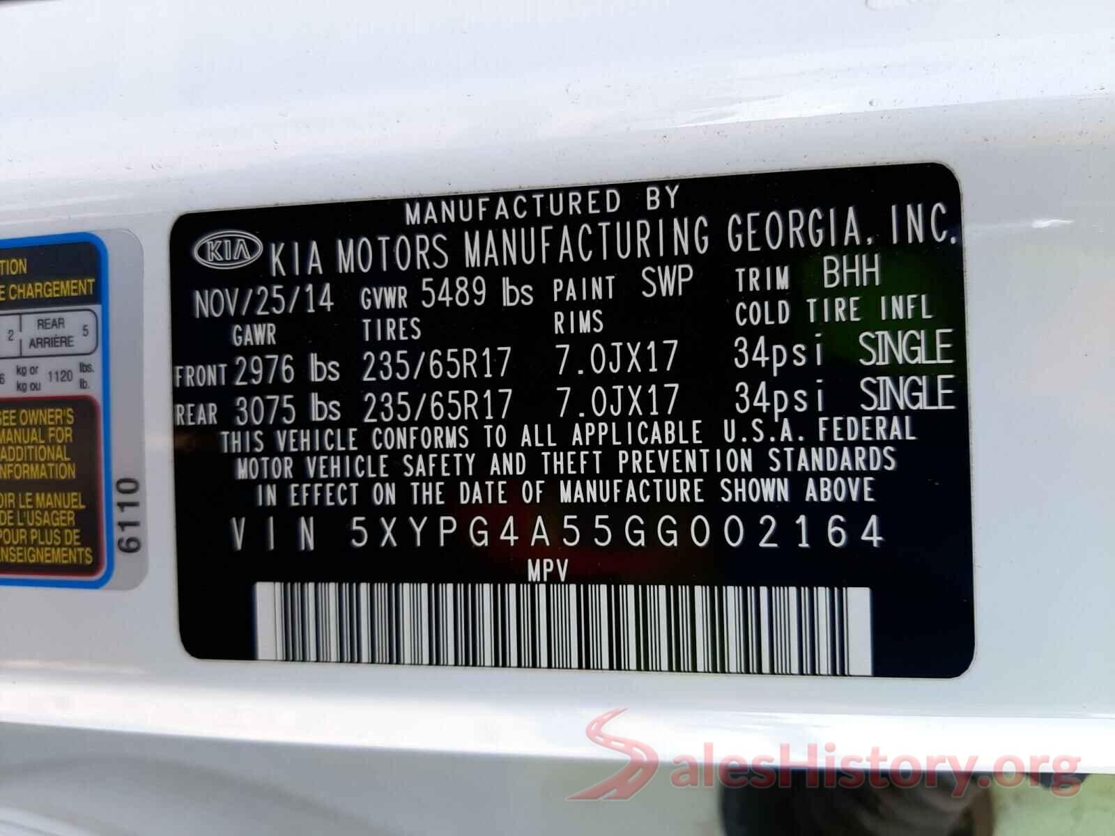 5XYPG4A55GG002164 2016 KIA SORENTO