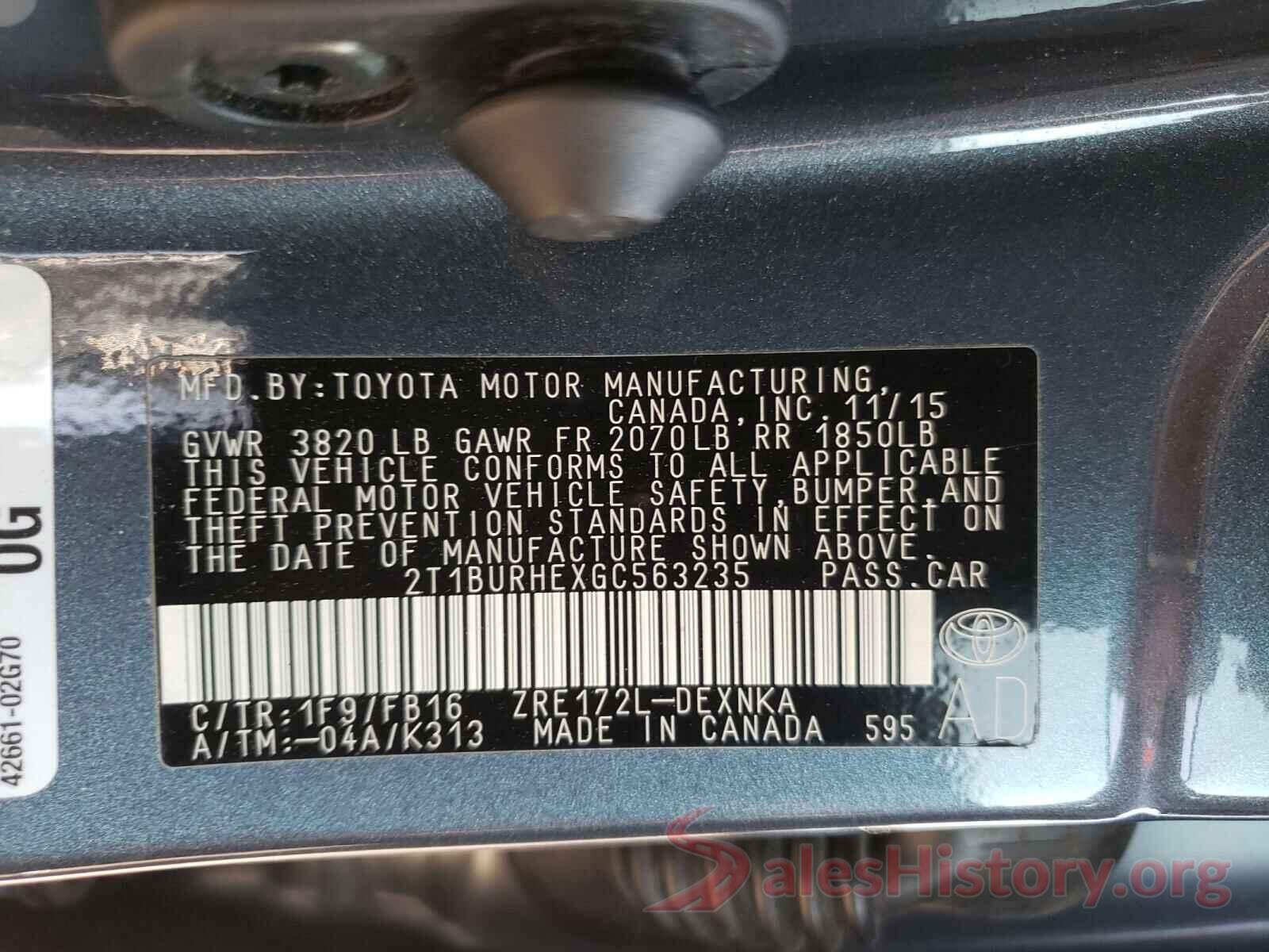 2T1BURHEXGC563235 2016 TOYOTA COROLLA