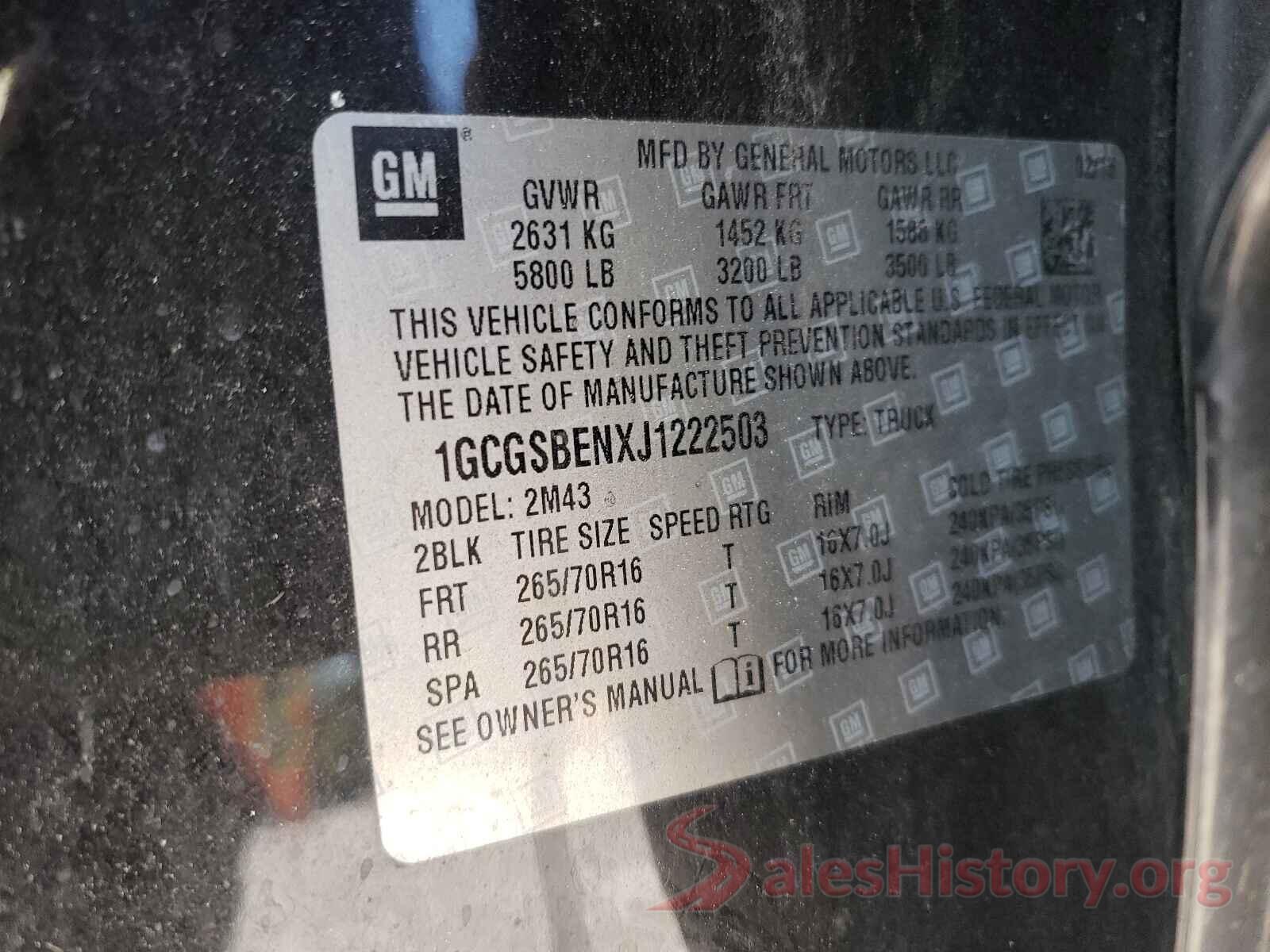 1GCGSBENXJ1222503 2018 CHEVROLET COLORADO