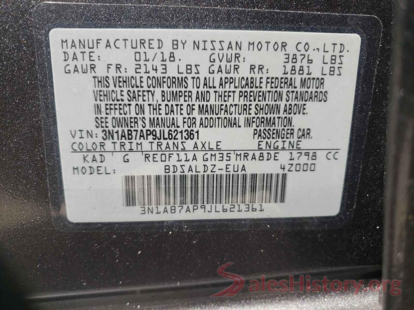 3N1AB7AP9JL621361 2018 NISSAN SENTRA