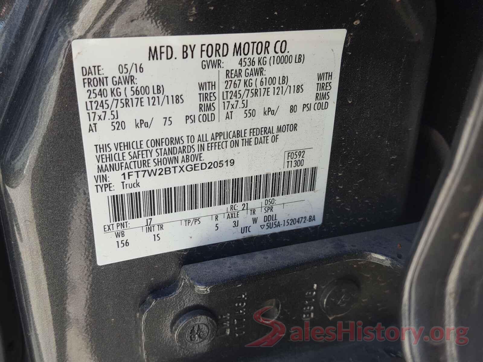 1FT7W2BTXGED20519 2016 FORD F250