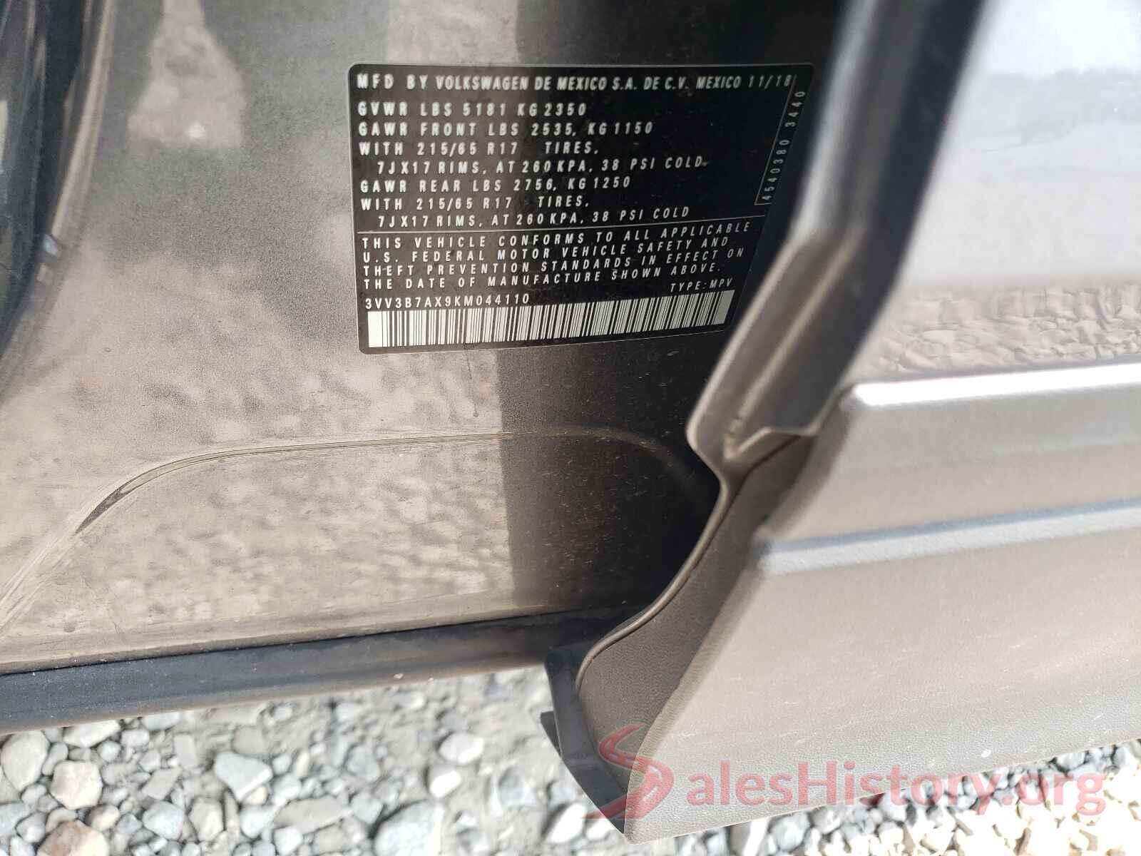 3VV3B7AX9KM044110 2019 VOLKSWAGEN TIGUAN