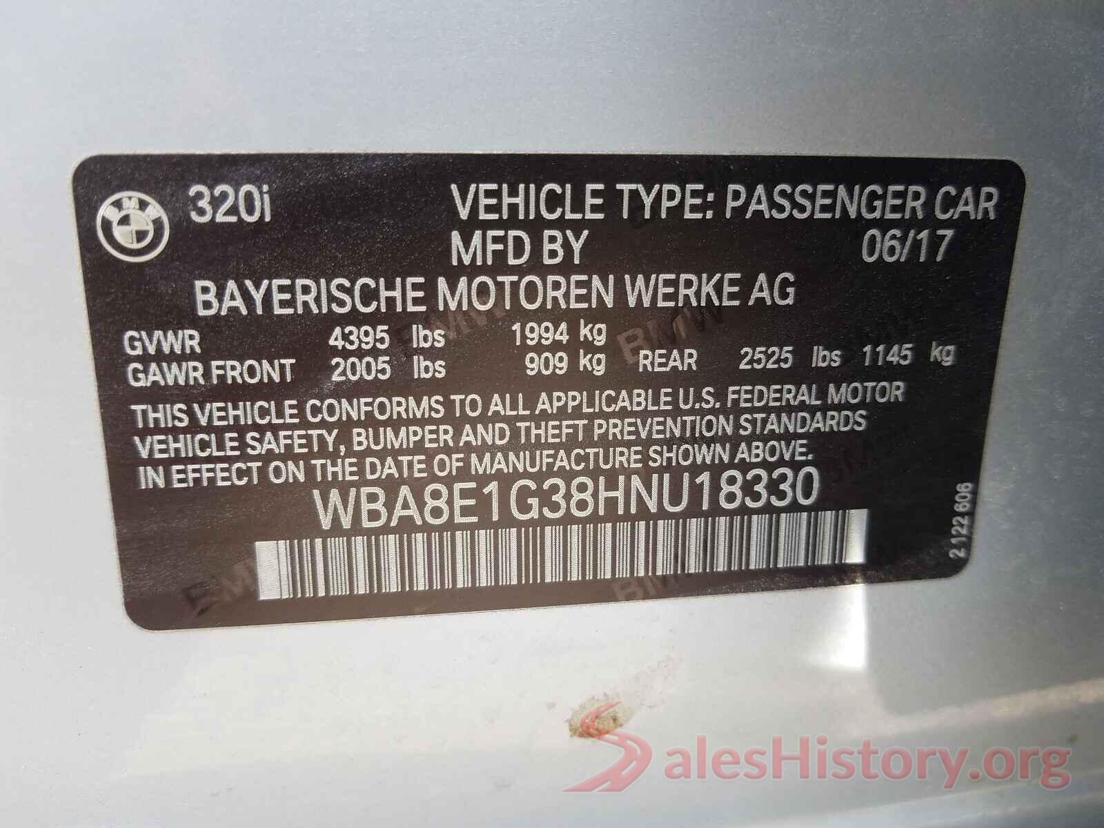 WBA8E1G38HNU18330 2017 BMW 3 SERIES