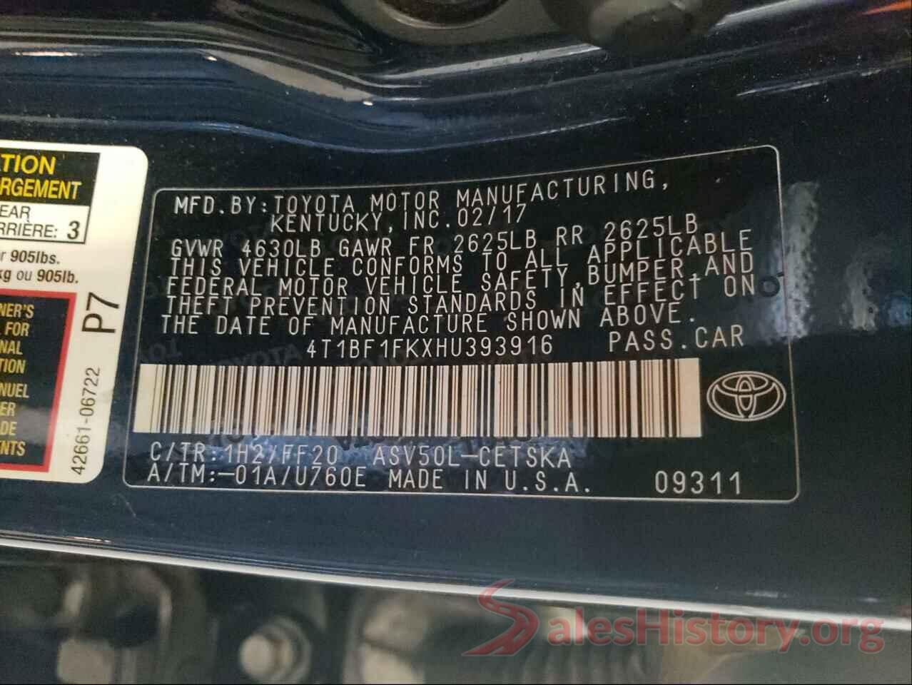 4T1BF1FKXHU393916 2017 TOYOTA CAMRY