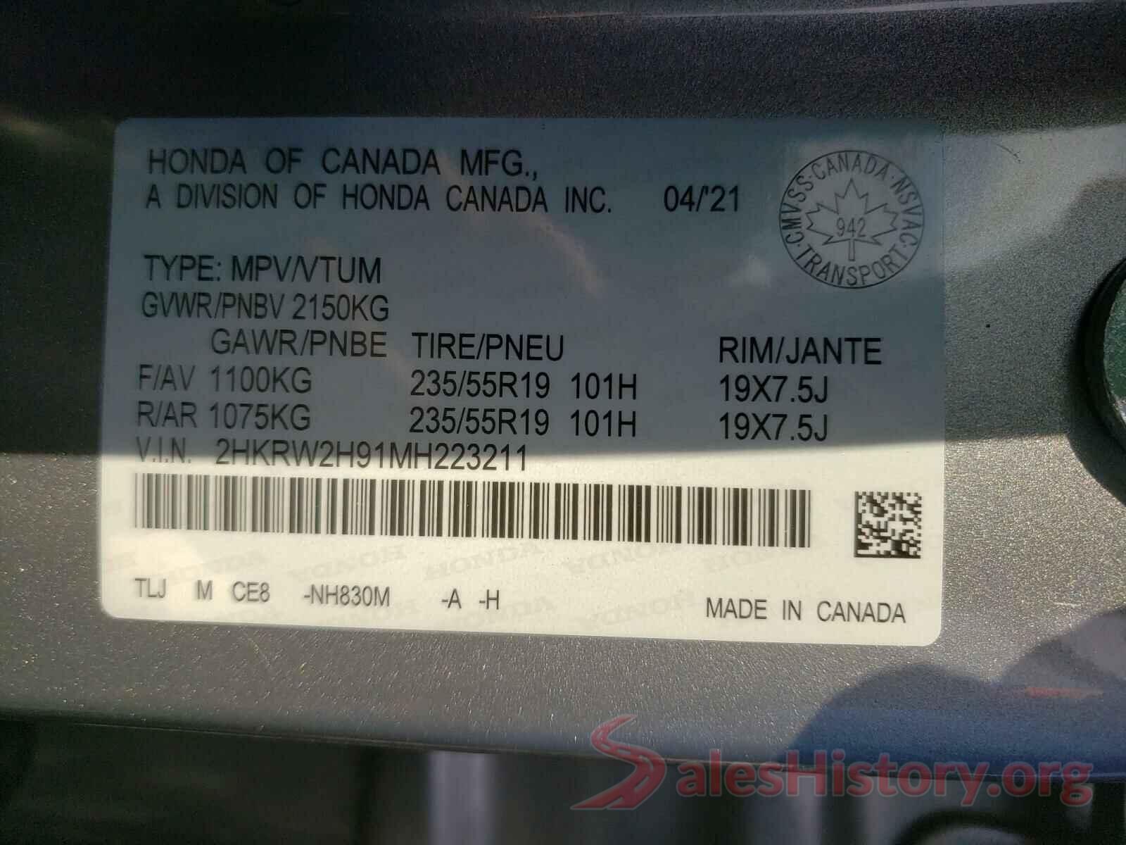 2HKRW2H91MH223211 2021 HONDA CRV