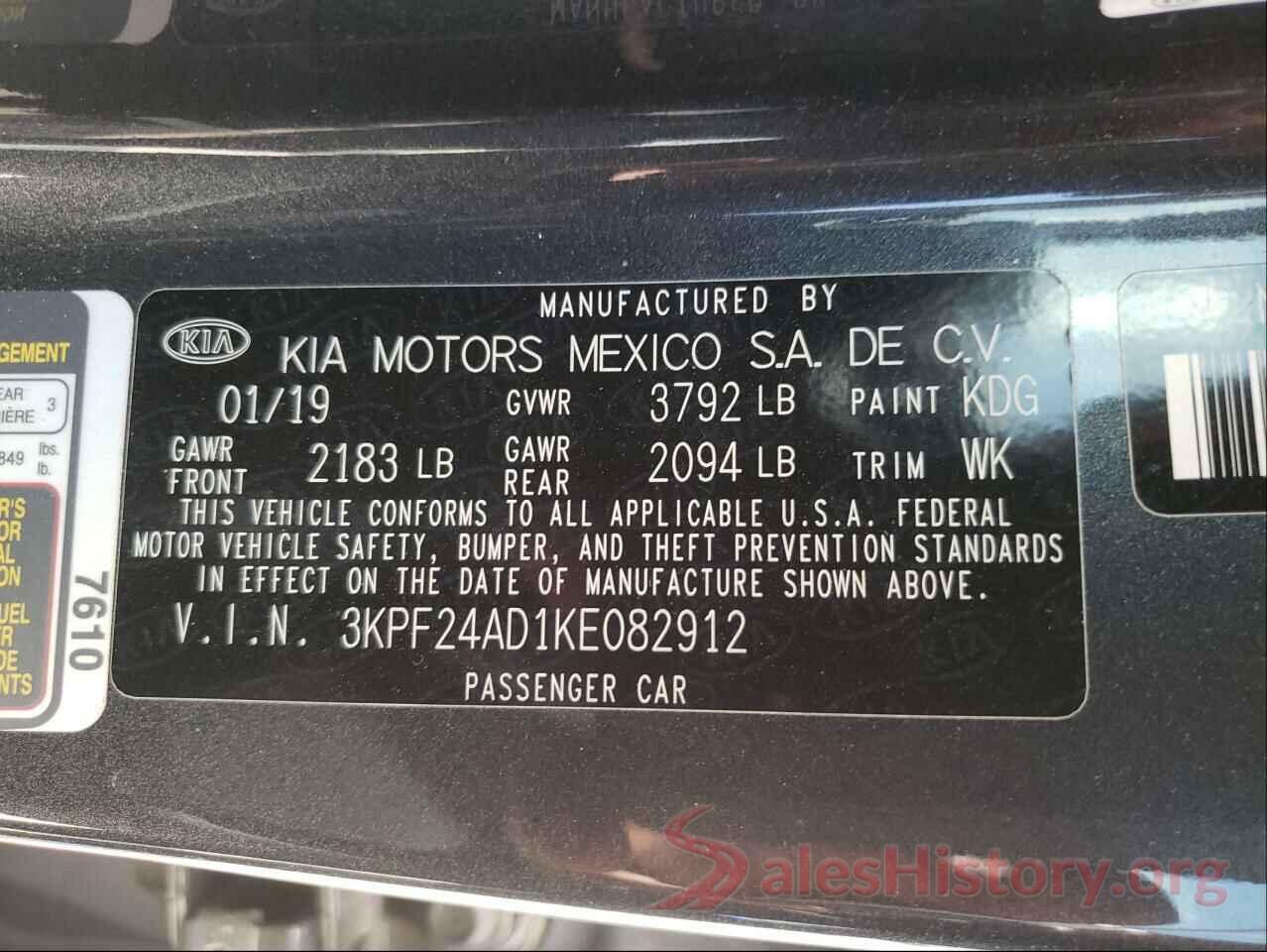 3KPF24AD1KE082912 2019 KIA FORTE