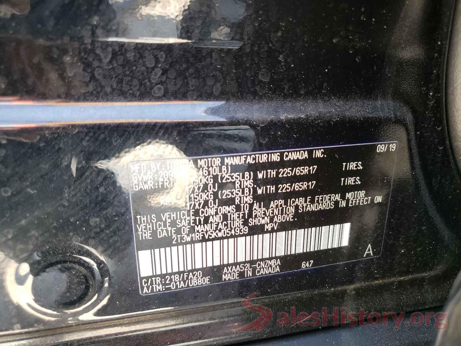 2T3W1RFV5KW054939 2019 TOYOTA RAV4