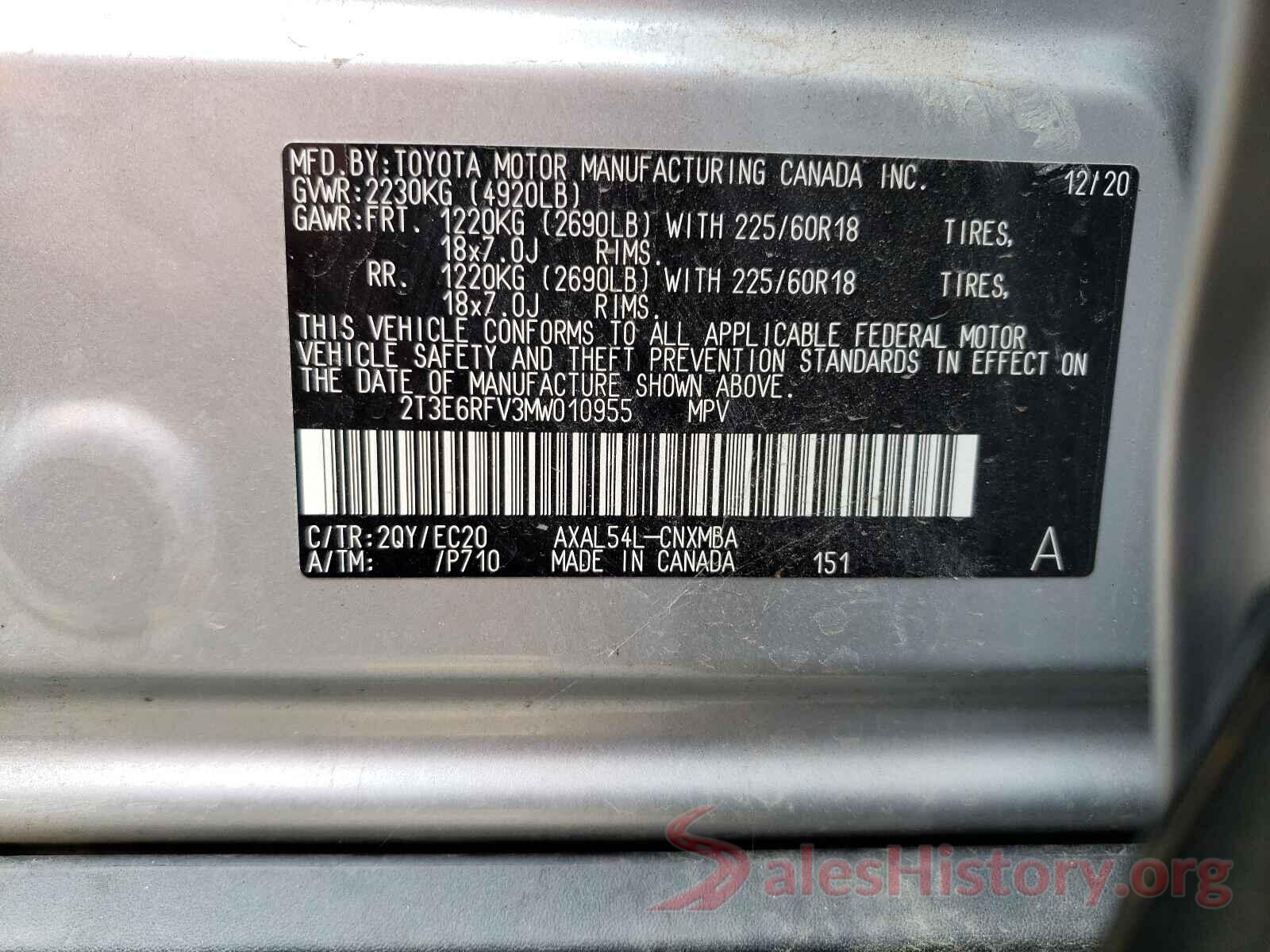 2T3E6RFV3MW010955 2021 TOYOTA RAV4