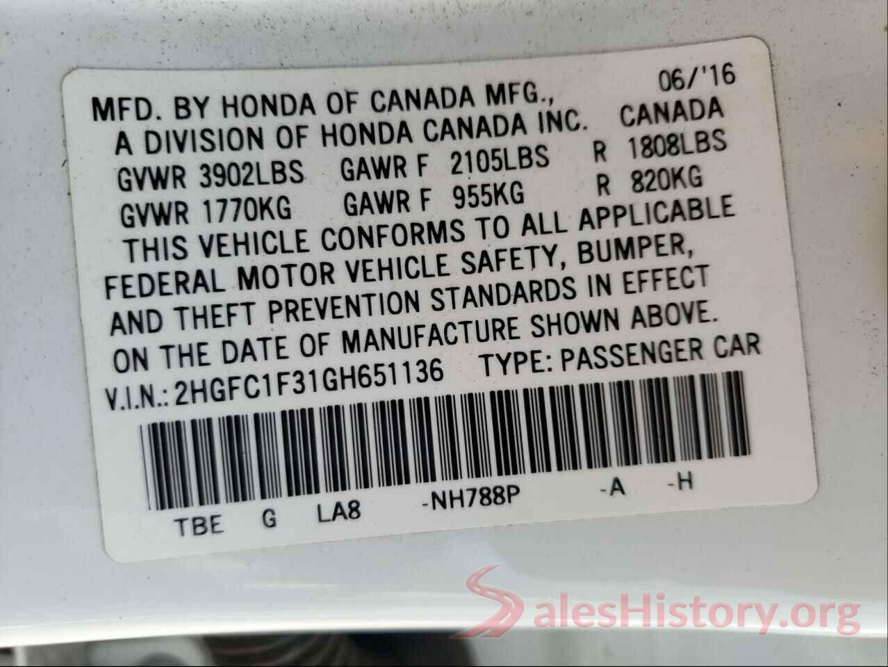 2HGFC1F31GH651136 2016 HONDA CIVIC