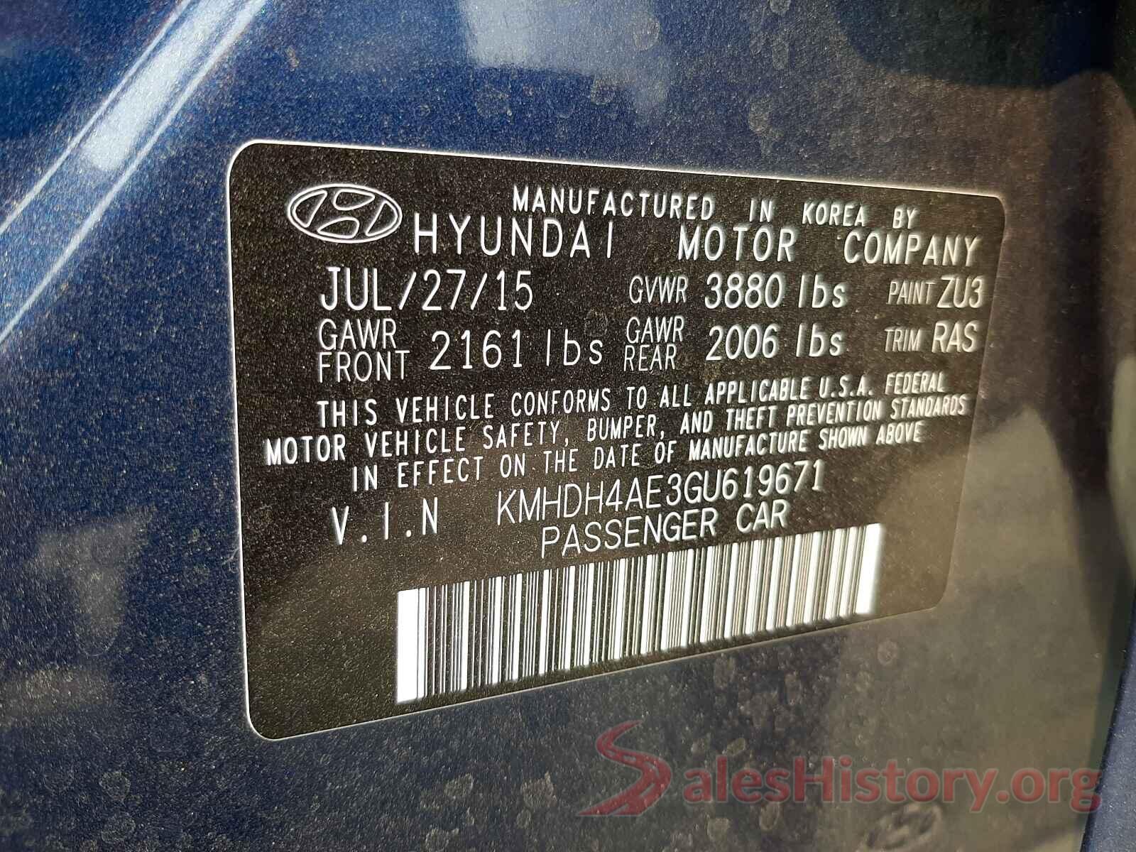 KMHDH4AE3GU619671 2016 HYUNDAI ELANTRA