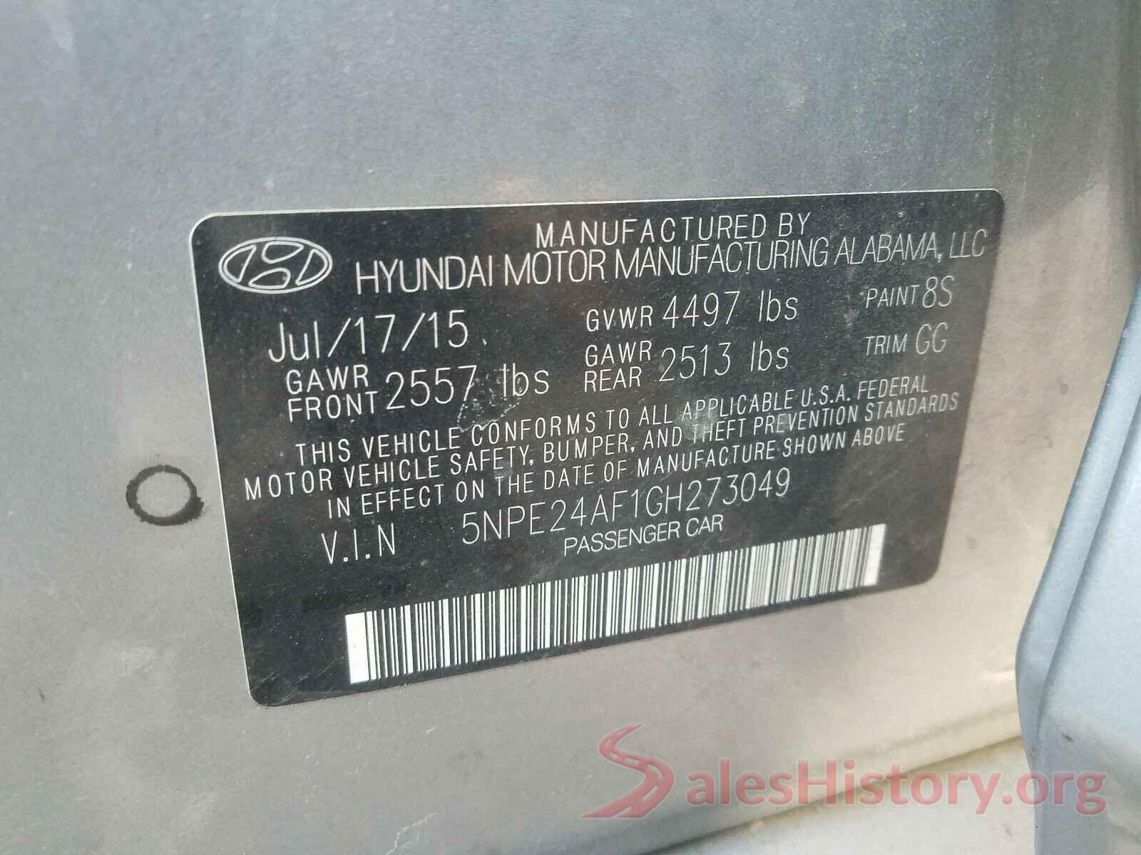 5NPE24AF1GH273049 2016 HYUNDAI SONATA