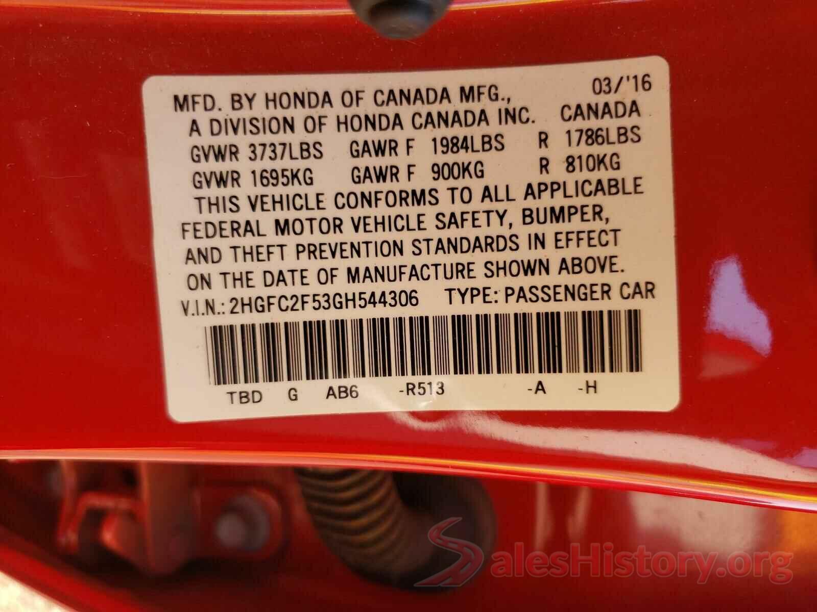 2HGFC2F53GH544306 2016 HONDA CIVIC