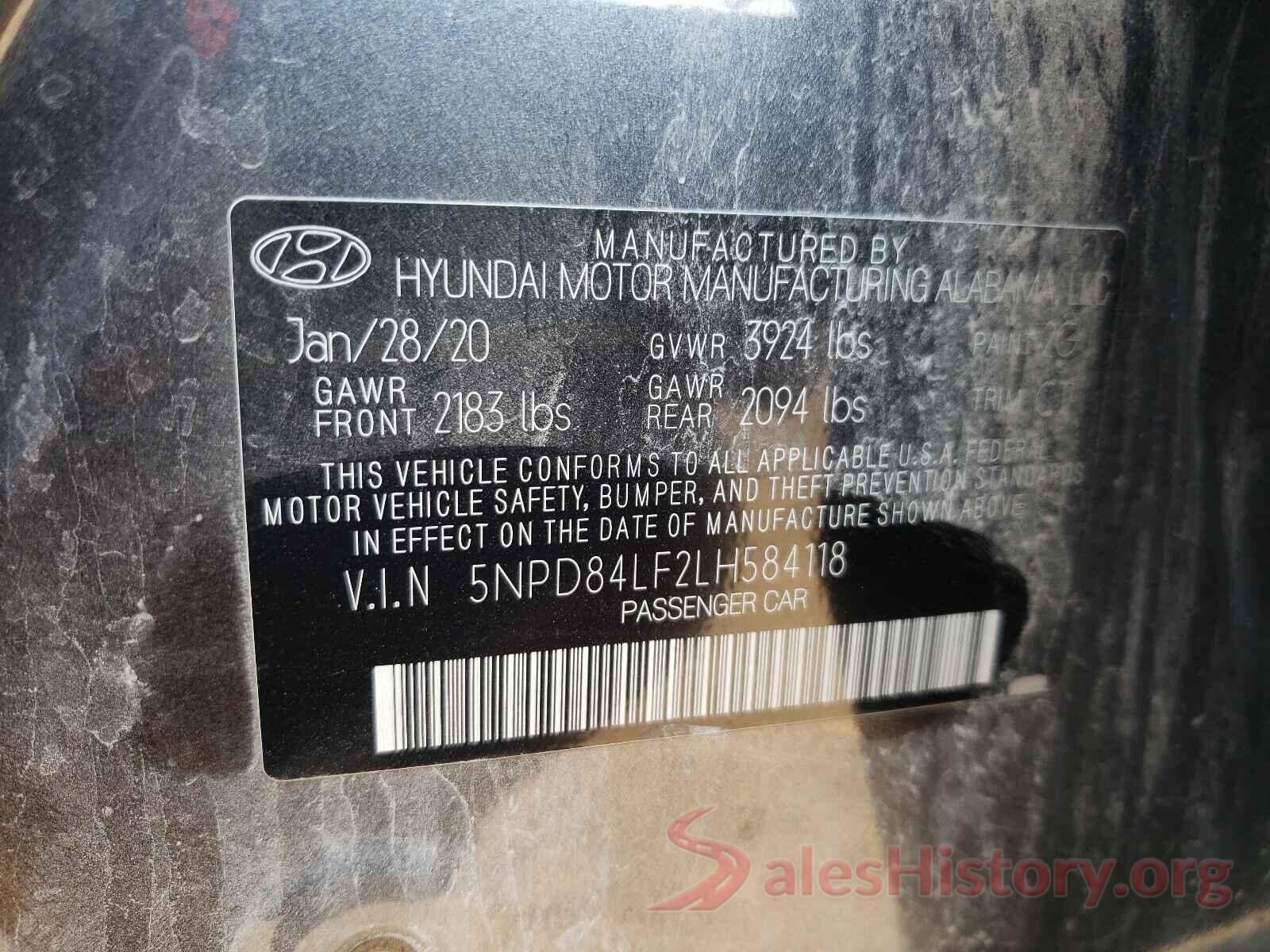 5NPD84LF2LH584118 2020 HYUNDAI ELANTRA