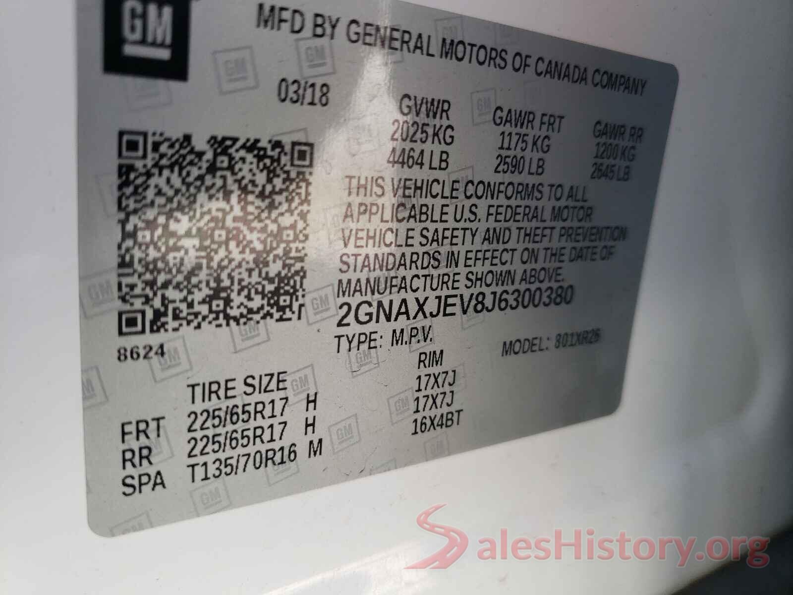 2GNAXJEV8J6300380 2018 CHEVROLET EQUINOX