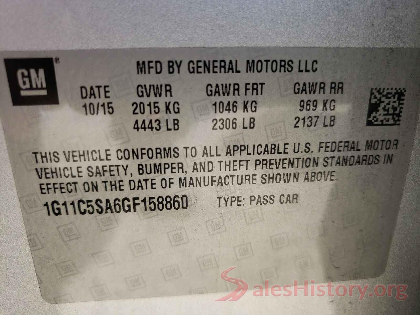 1G11C5SA6GF158860 2016 CHEVROLET MALIBU