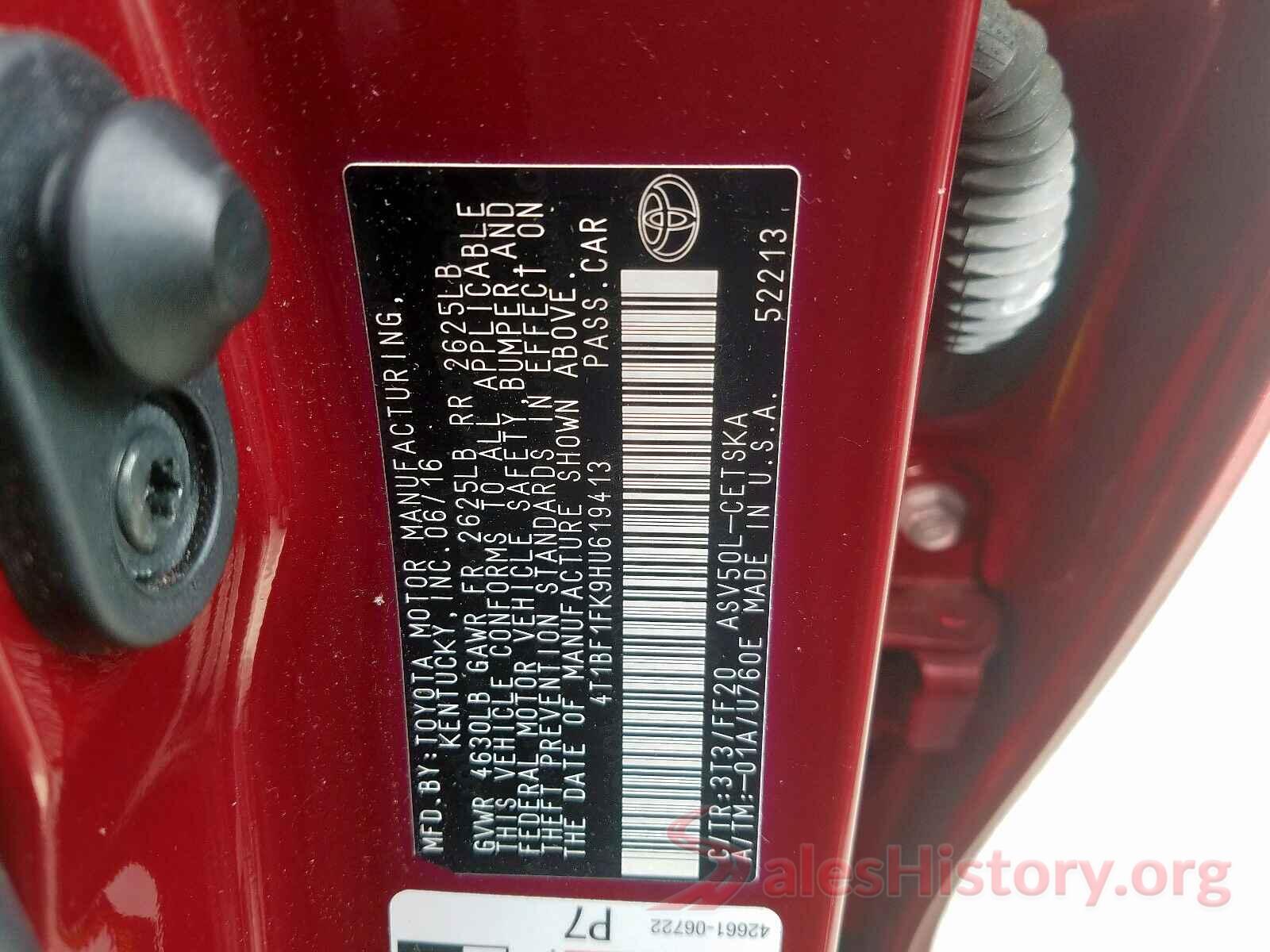 4T1BF1FK9HU619413 2017 TOYOTA CAMRY