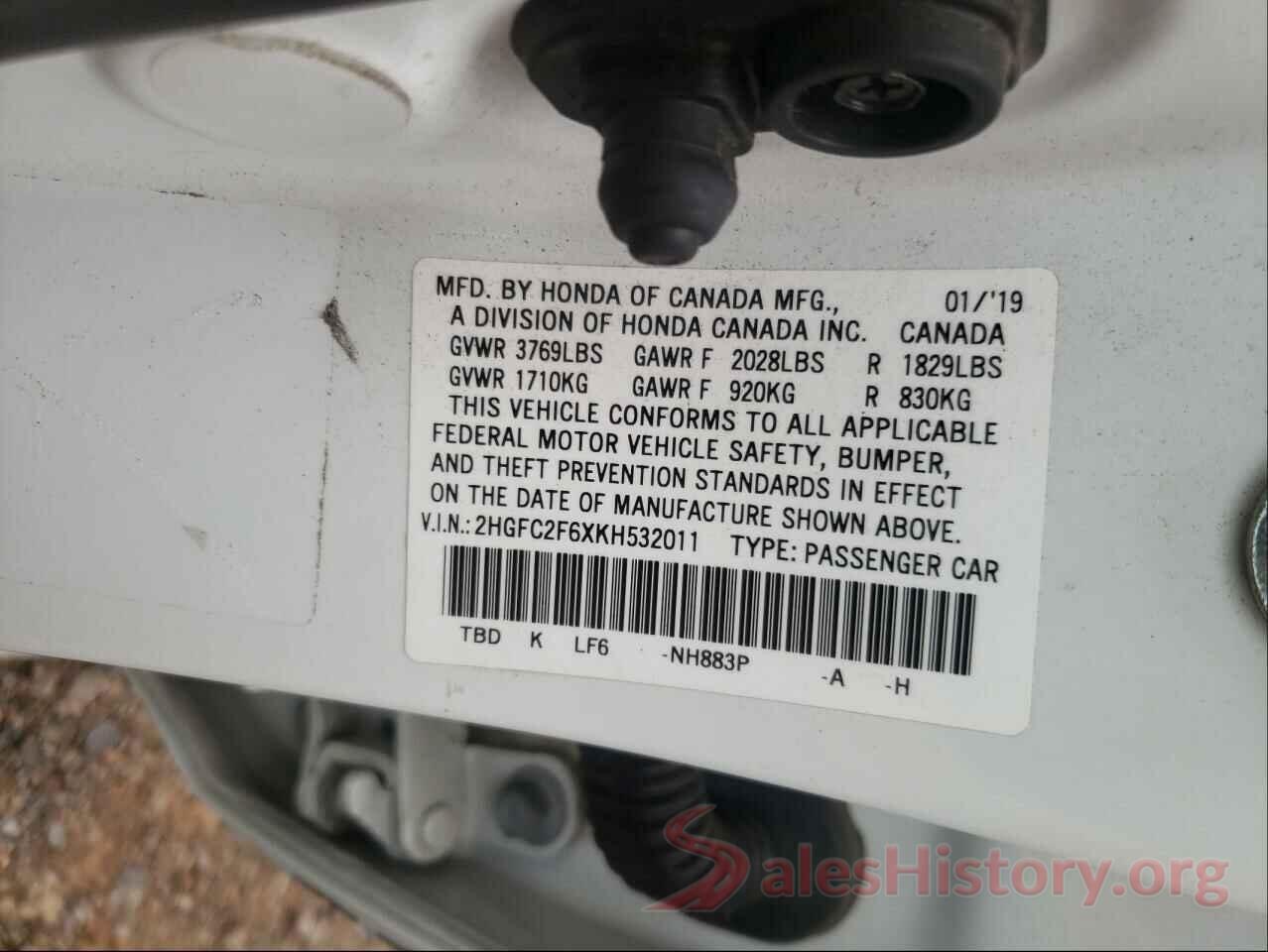 2HGFC2F6XKH532011 2019 HONDA CIVIC