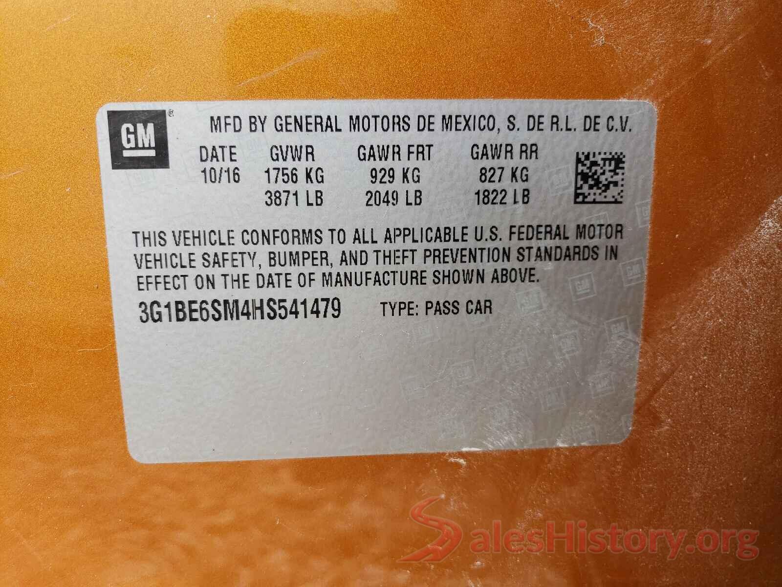 3G1BE6SM4HS541479 2017 CHEVROLET CRUZE