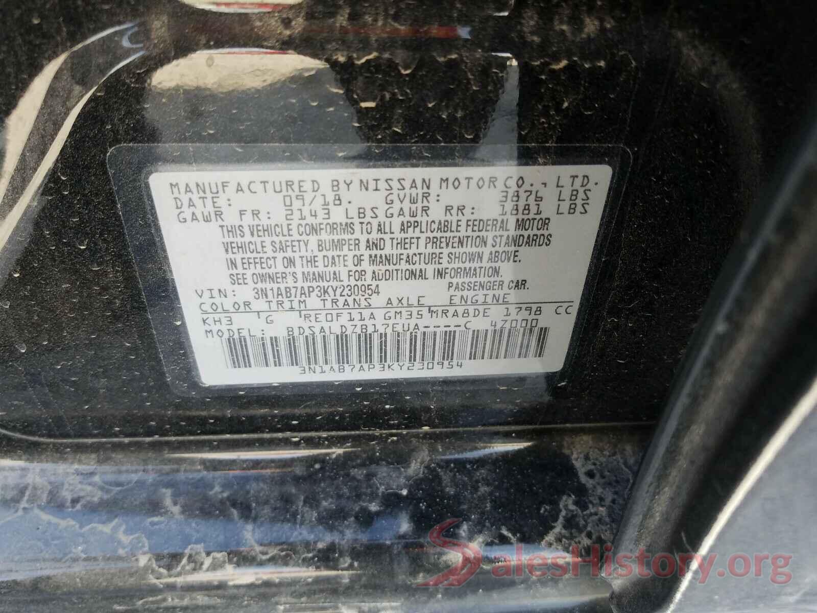 3N1AB7AP3KY230954 2019 NISSAN SENTRA