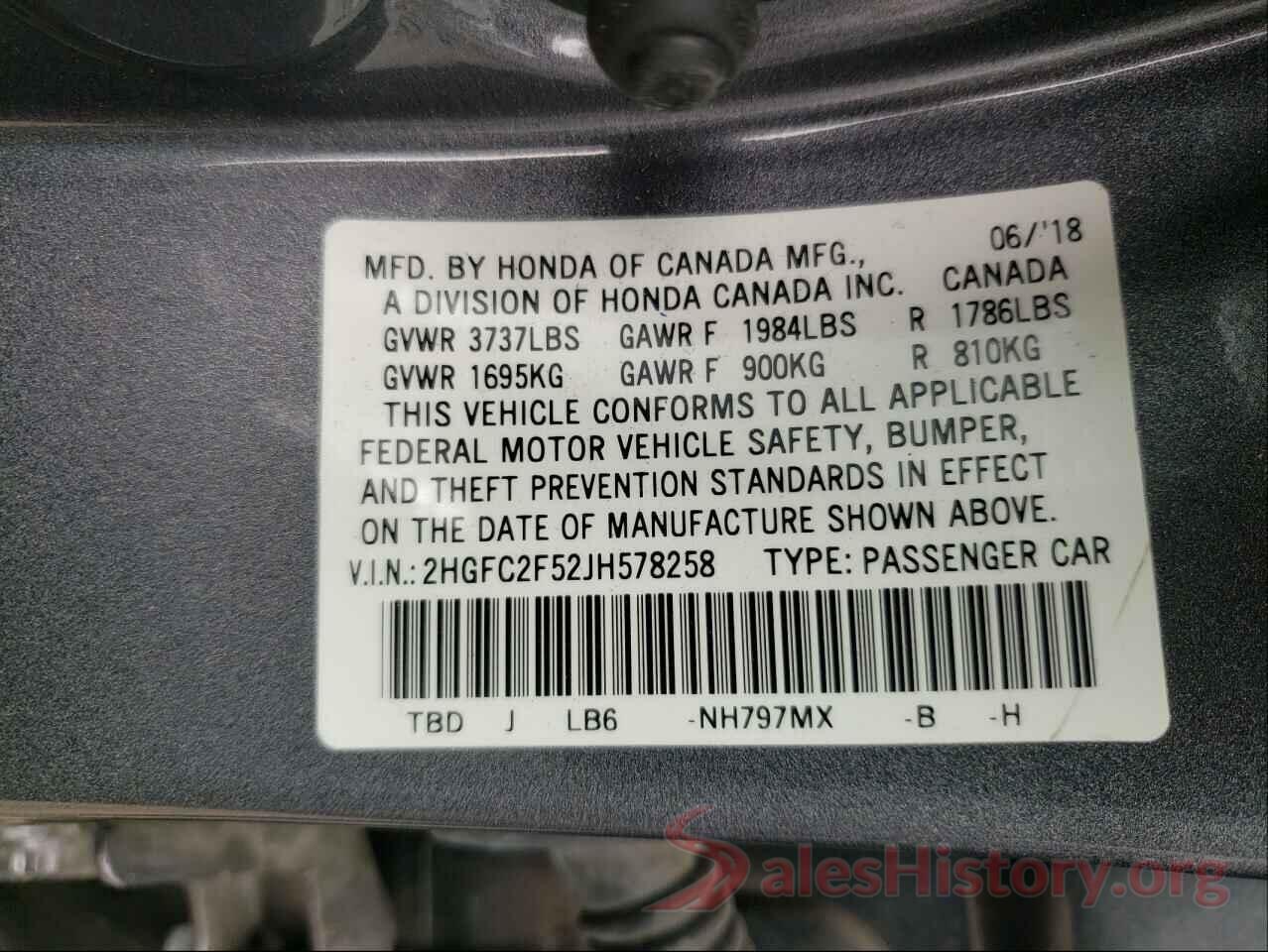 2HGFC2F52JH578258 2018 HONDA CIVIC