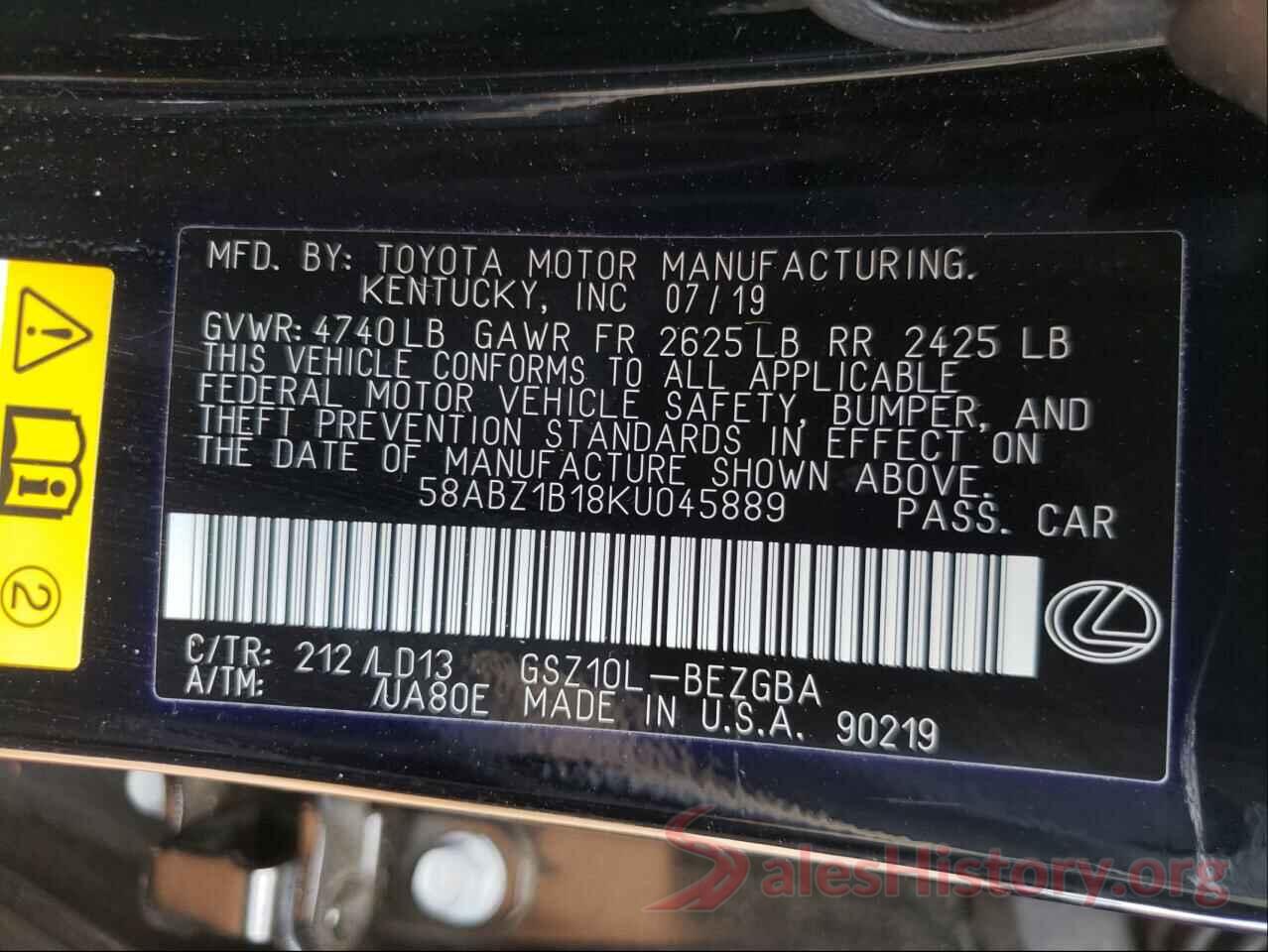 58ABZ1B18KU045889 2019 LEXUS ES350