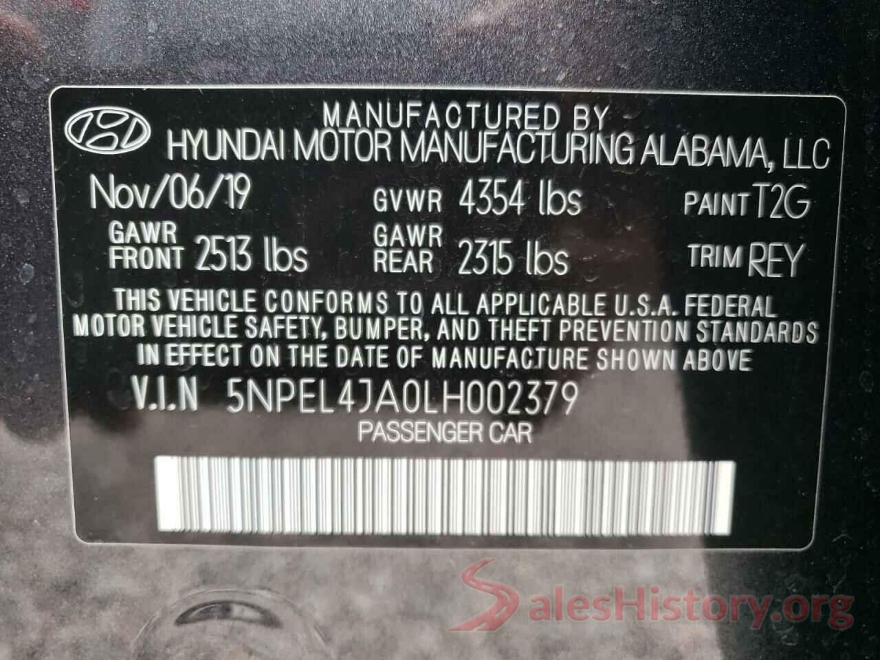 5NPEL4JA0LH002379 2020 HYUNDAI SONATA