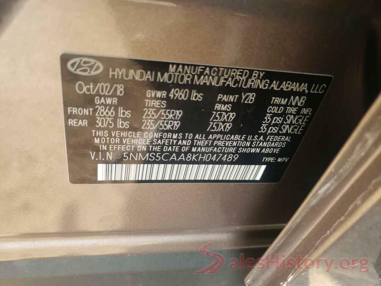 5NMS5CAA8KH047489 2019 HYUNDAI SANTA FE