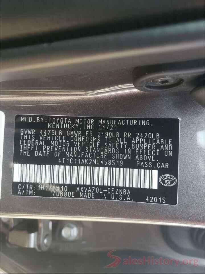 4T1C11AK2MU458519 2021 TOYOTA CAMRY