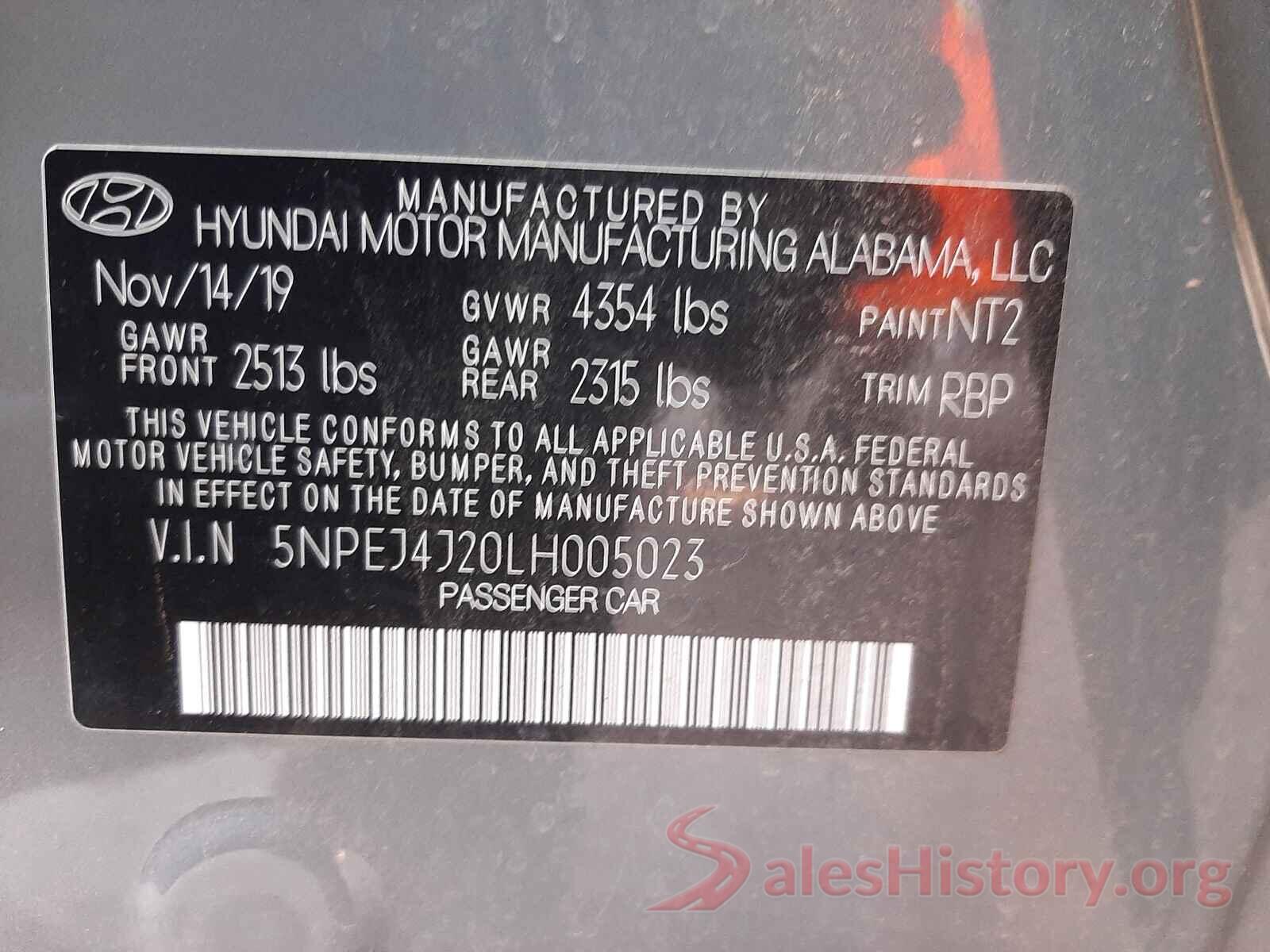 5NPEJ4J20LH005023 2020 HYUNDAI SONATA