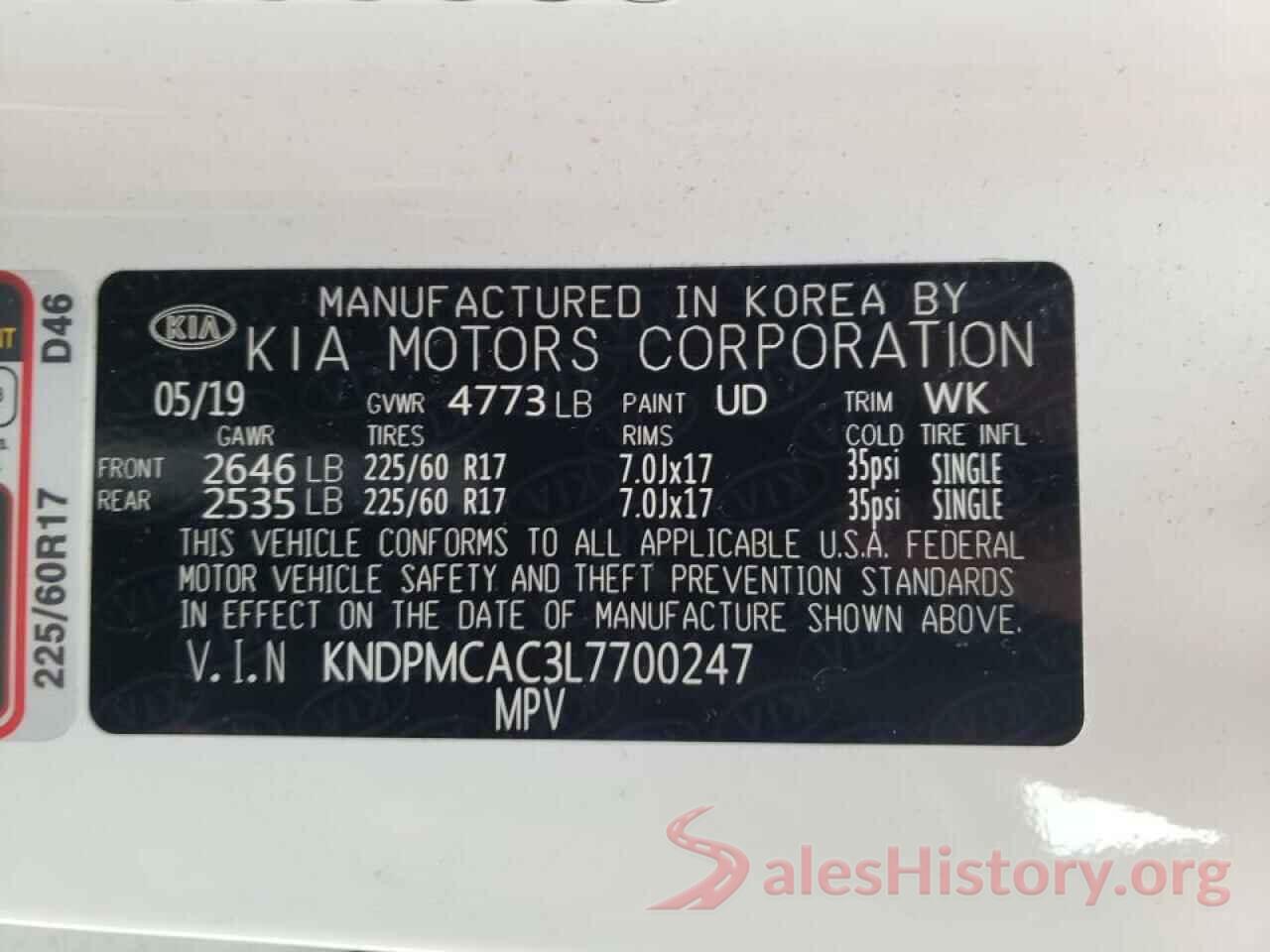 KNDPMCAC3L7700247 2020 KIA SPORTAGE