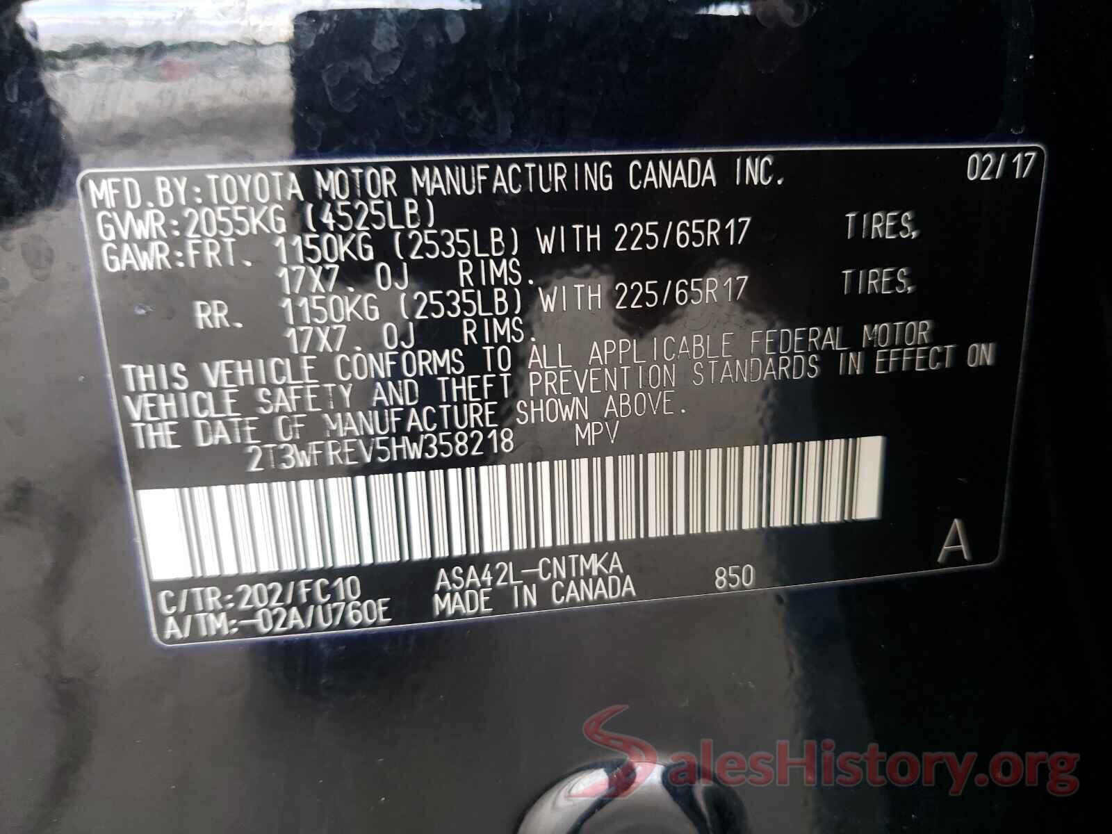 2T3WFREV5HW358218 2017 TOYOTA RAV4