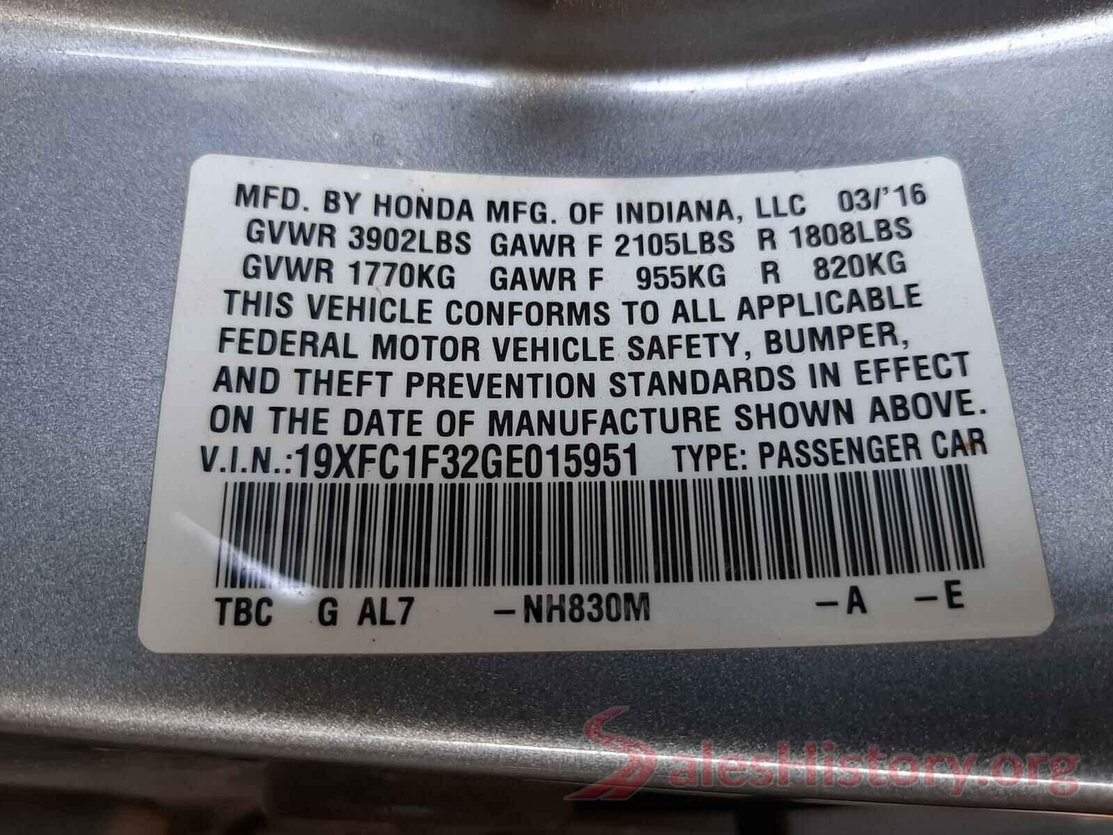 19XFC1F32GE015951 2016 HONDA CIVIC