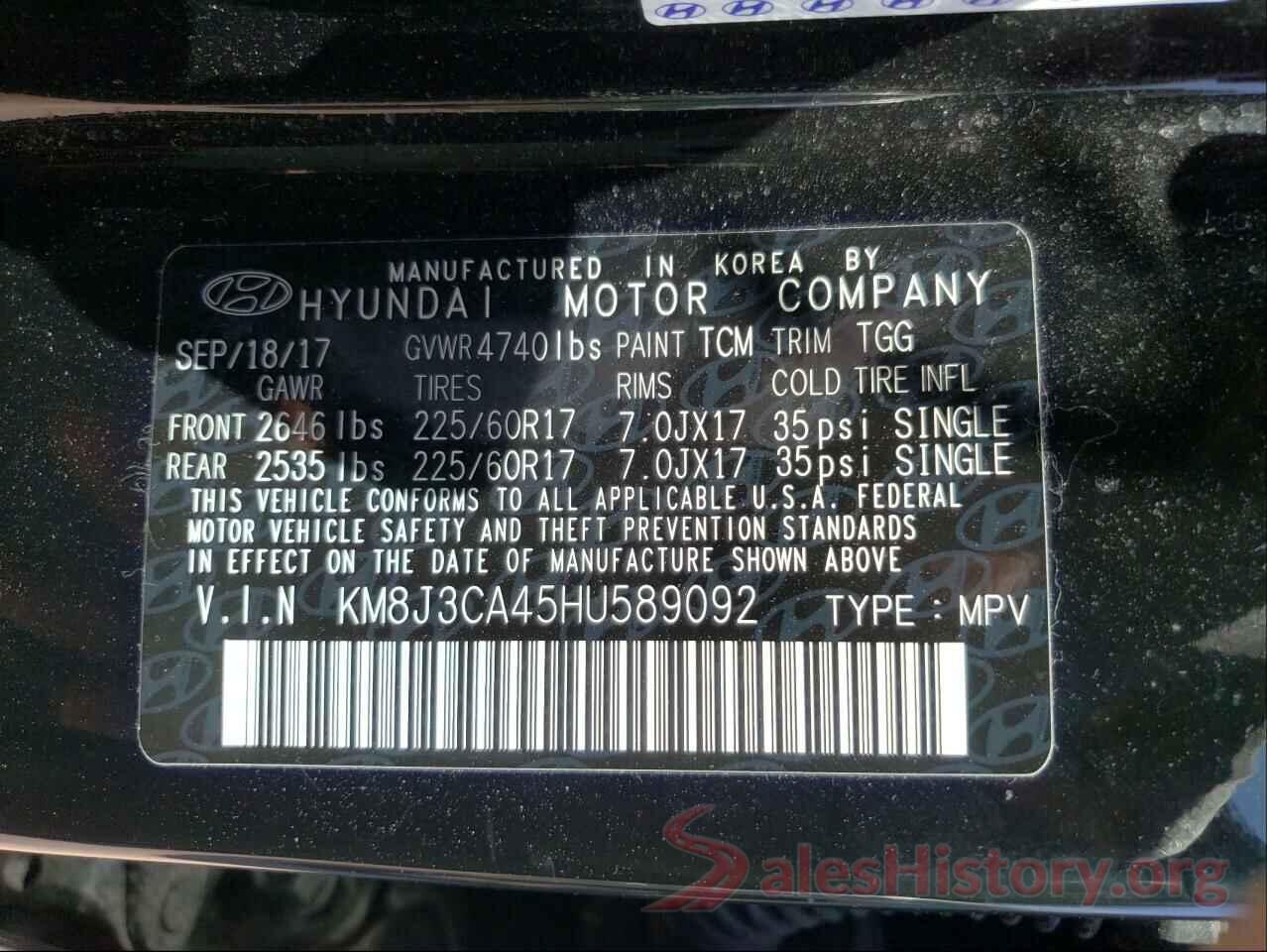 KM8J3CA45HU589092 2017 HYUNDAI TUCSON