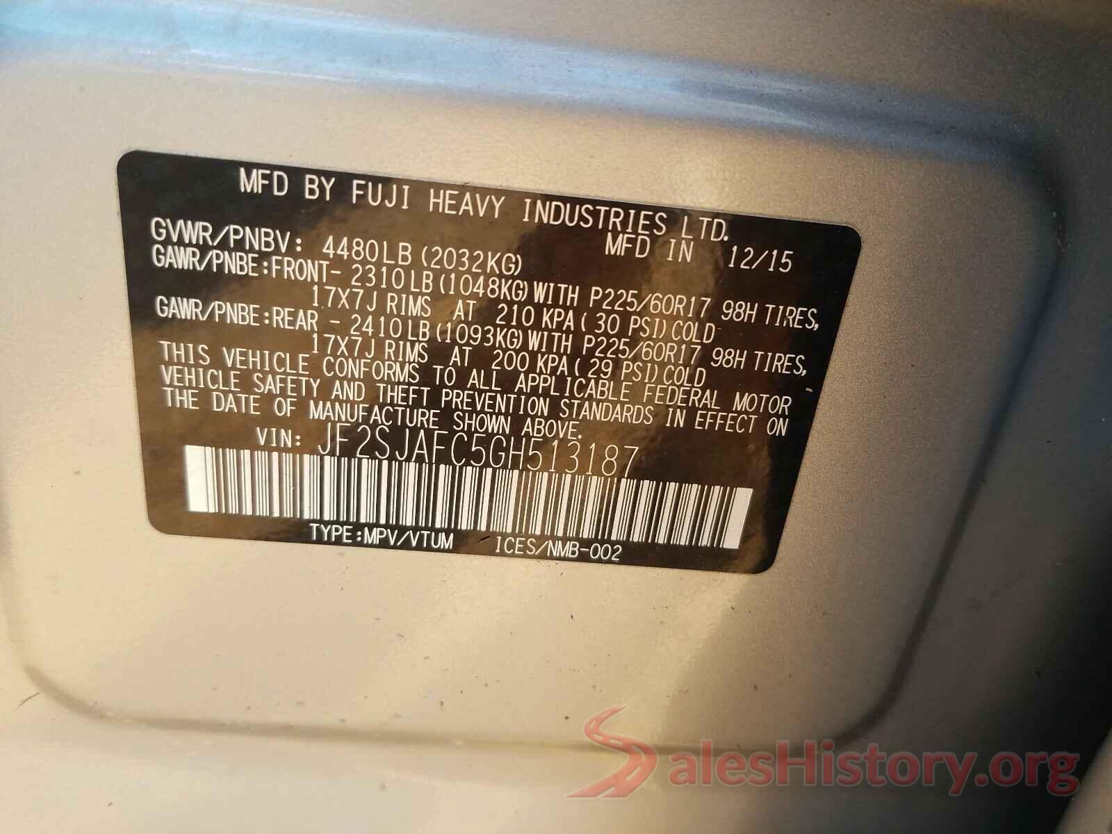 JF2SJAFC5GH513187 2016 SUBARU FORESTER