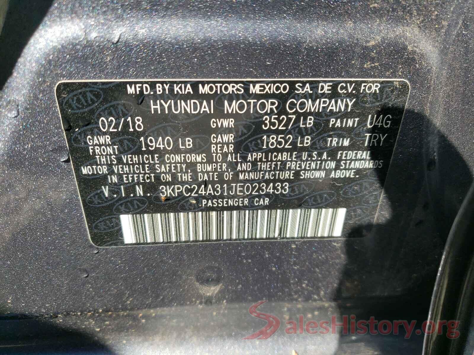 3KPC24A31JE023433 2018 HYUNDAI ACCENT