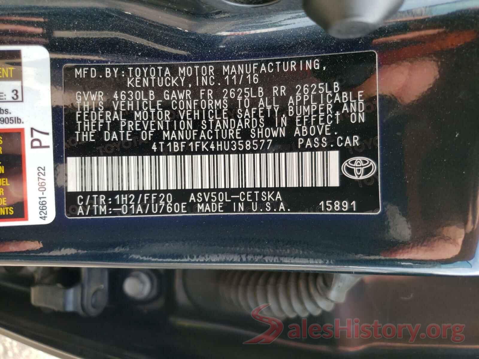 4T1BF1FK4HU358577 2017 TOYOTA CAMRY