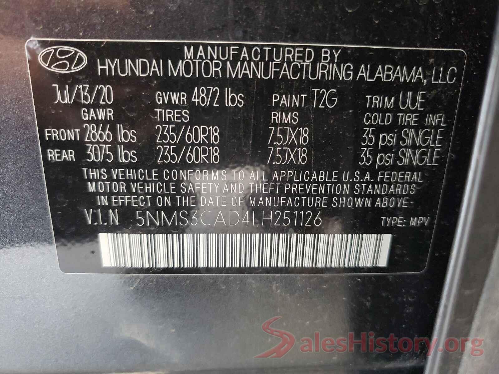 5NMS3CAD4LH251126 2020 HYUNDAI SANTA FE