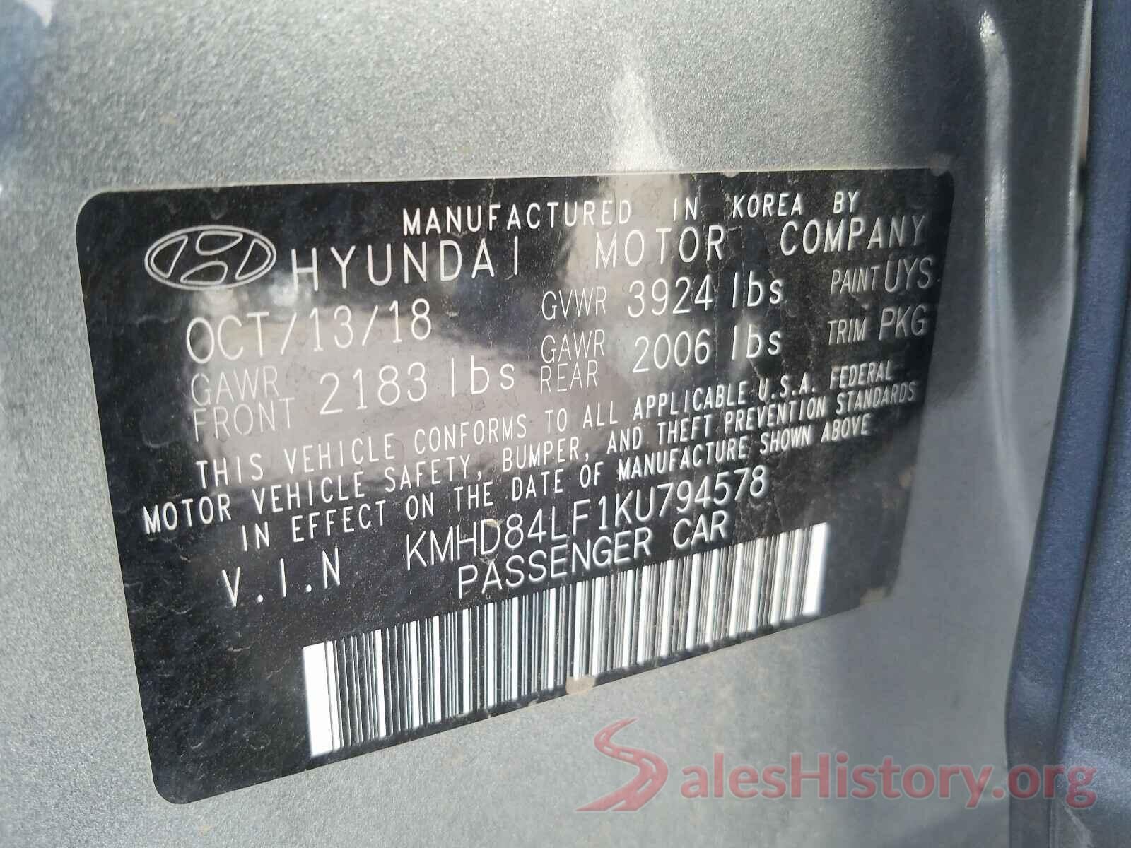 KMHD84LF1KU794578 2019 HYUNDAI ELANTRA