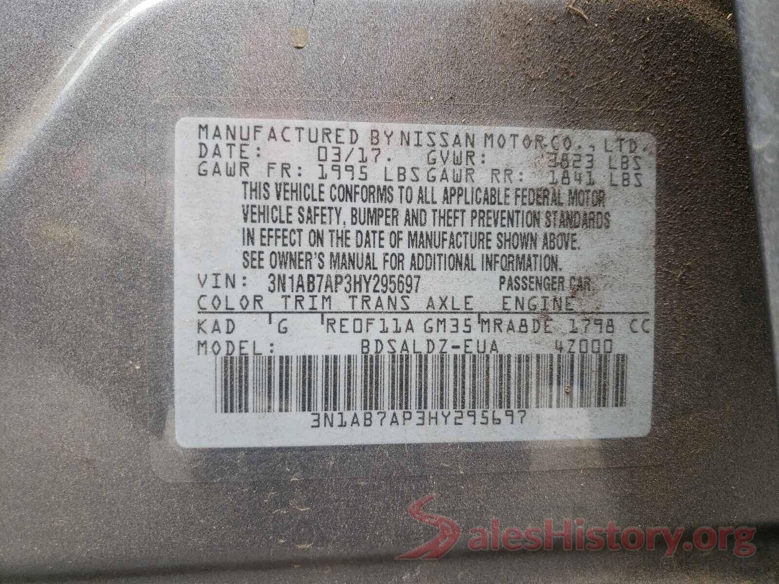 3N1AB7AP3HY295697 2017 NISSAN SENTRA