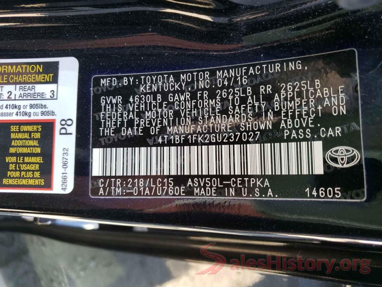 4T1BF1FK2GU237027 2016 TOYOTA CAMRY