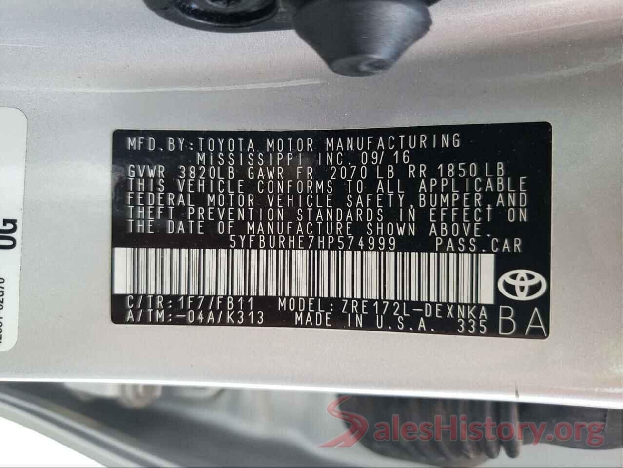 5YFBURHE7HP574999 2017 TOYOTA COROLLA