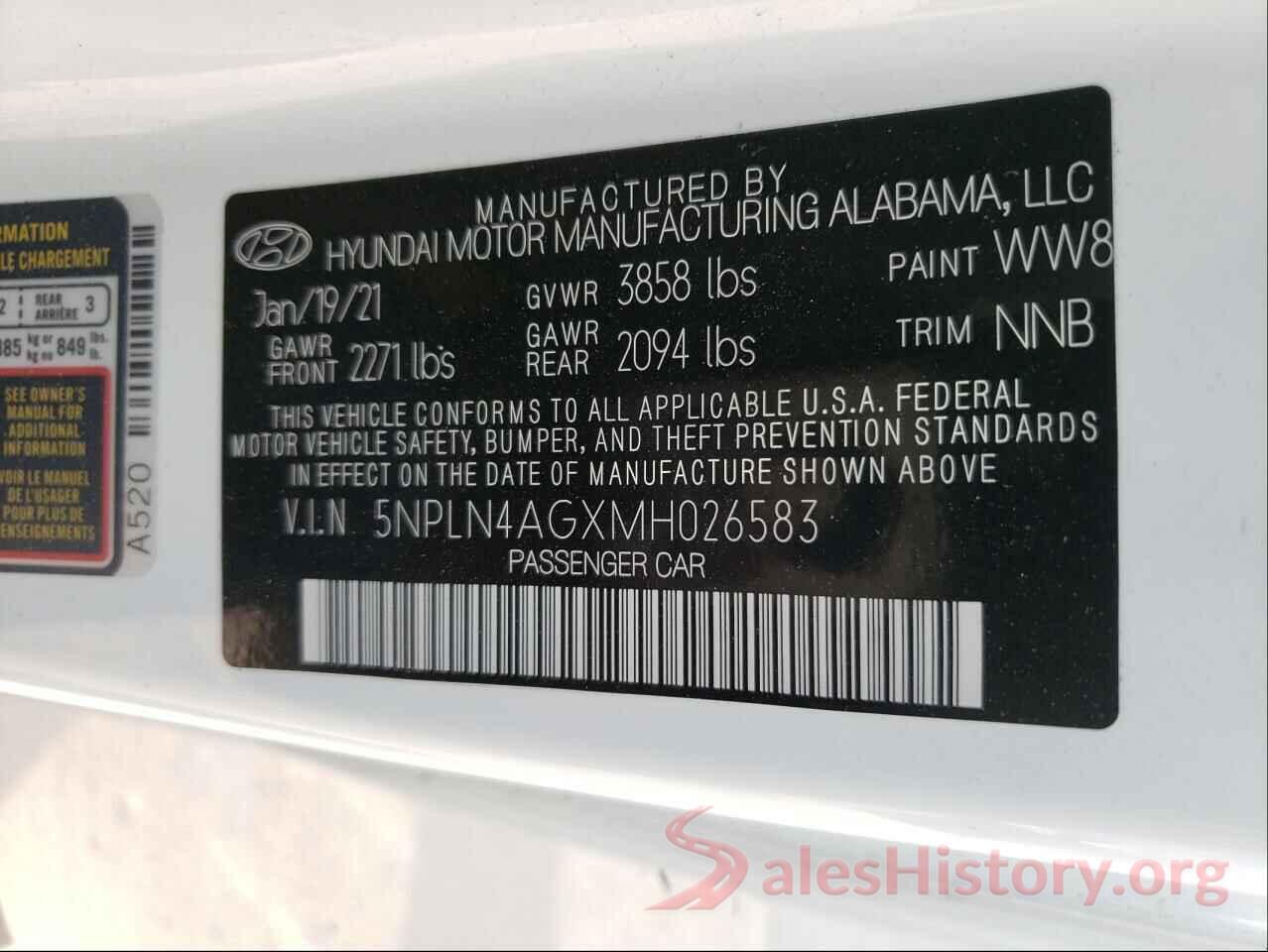 5NPLN4AGXMH026583 2021 HYUNDAI ELANTRA