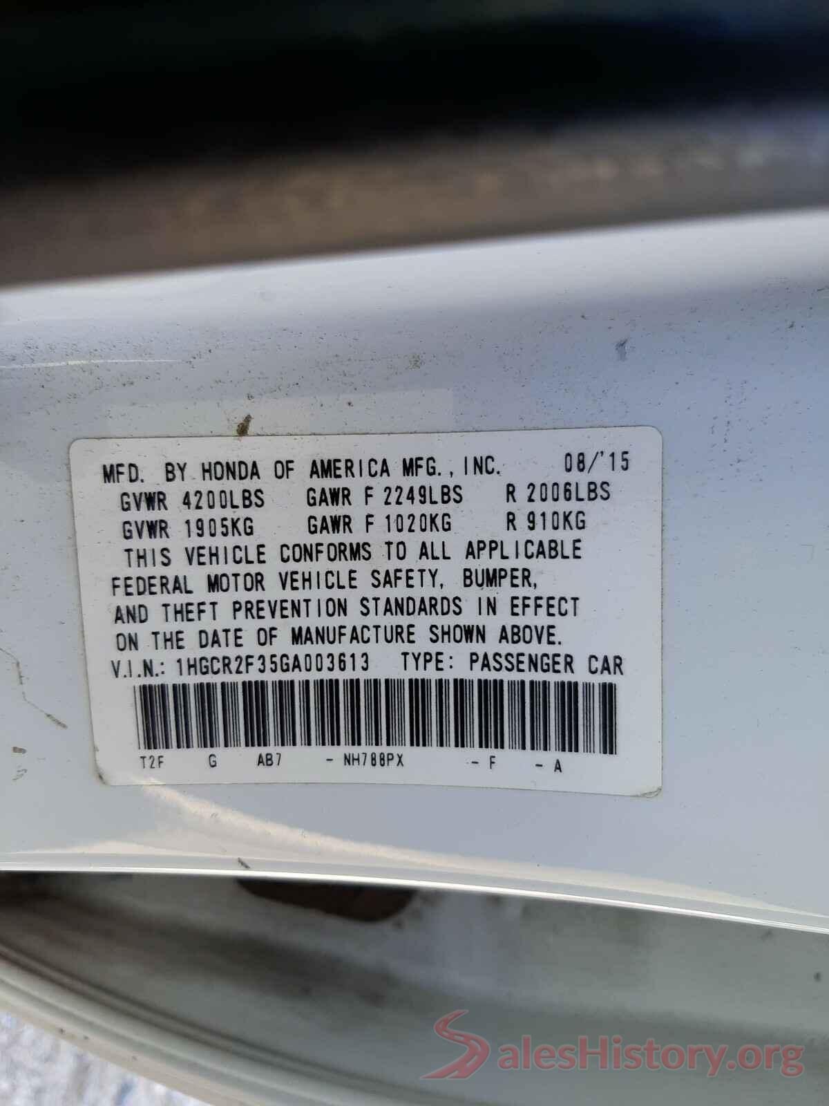 1HGCR2F35GA003613 2016 HONDA ACCORD