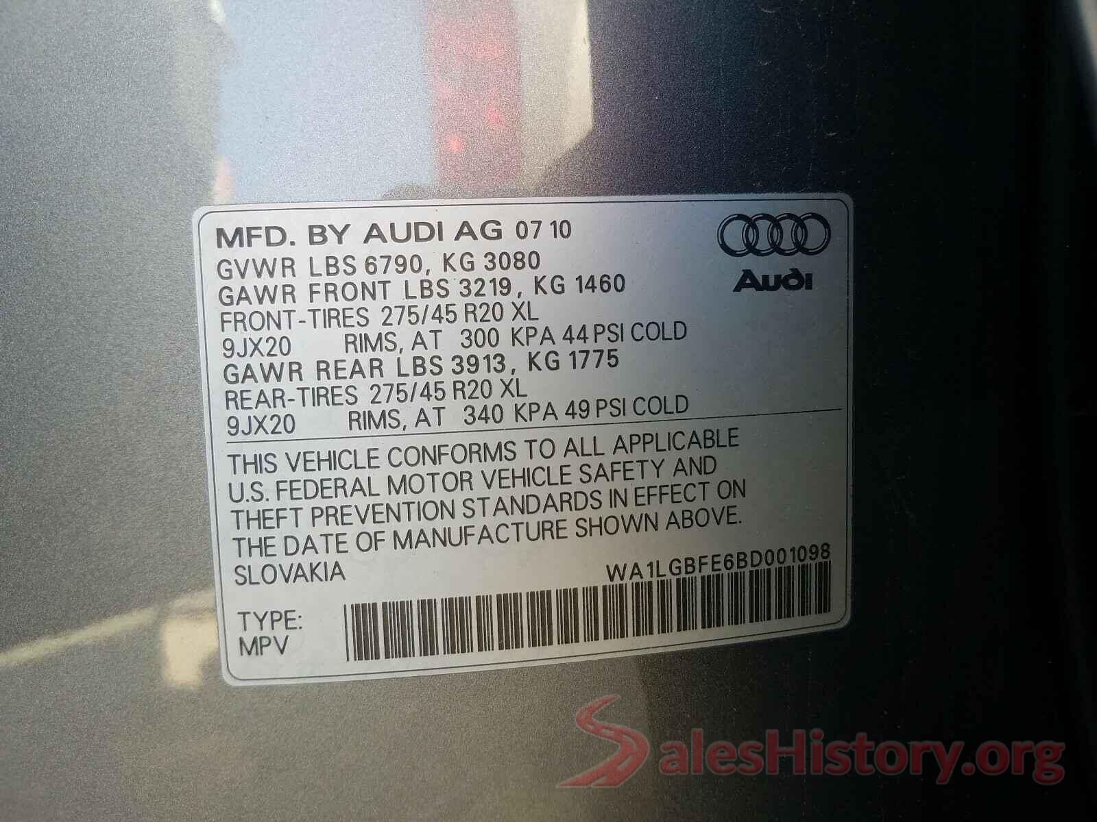 WA1LGBFE6BD001098 2011 AUDI Q7