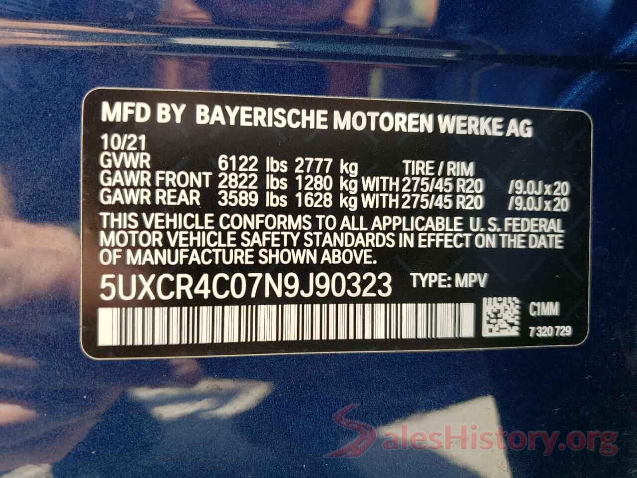 5UXCR4C07N9J90323 2022 BMW X5